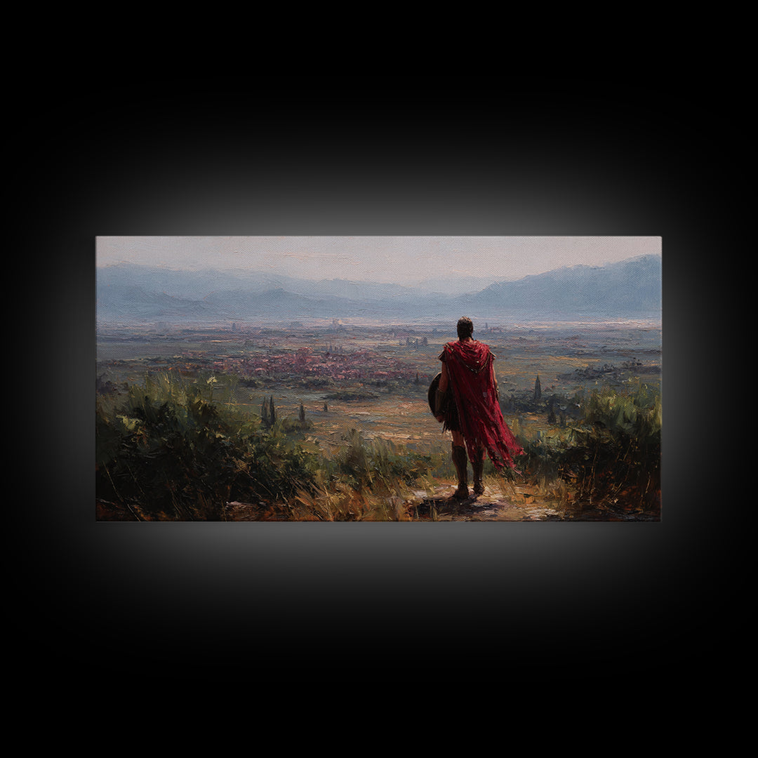 Ancient Roman Overlook At Valley Wall Art, Historical Landscape Painting, Mediterranean Home Decor, Large Canvas Art Print