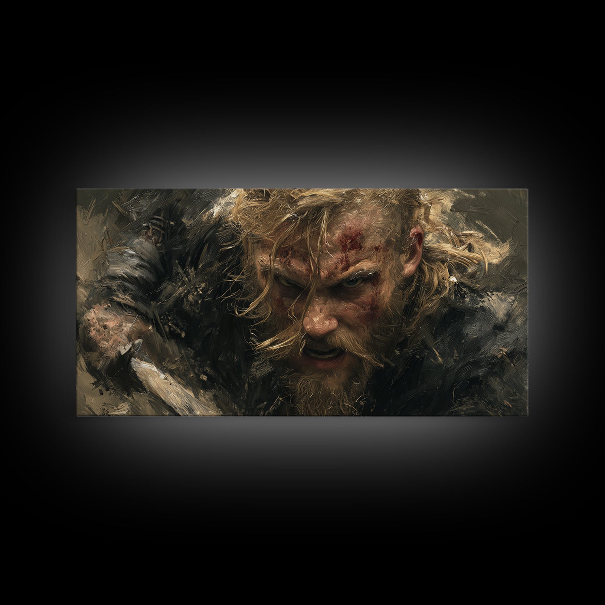 Fierce Viking Berserker Close Up Canvas Print, Nordic Warrior Portrait Wall Art, Dark Medieval Decor For Masculine Office