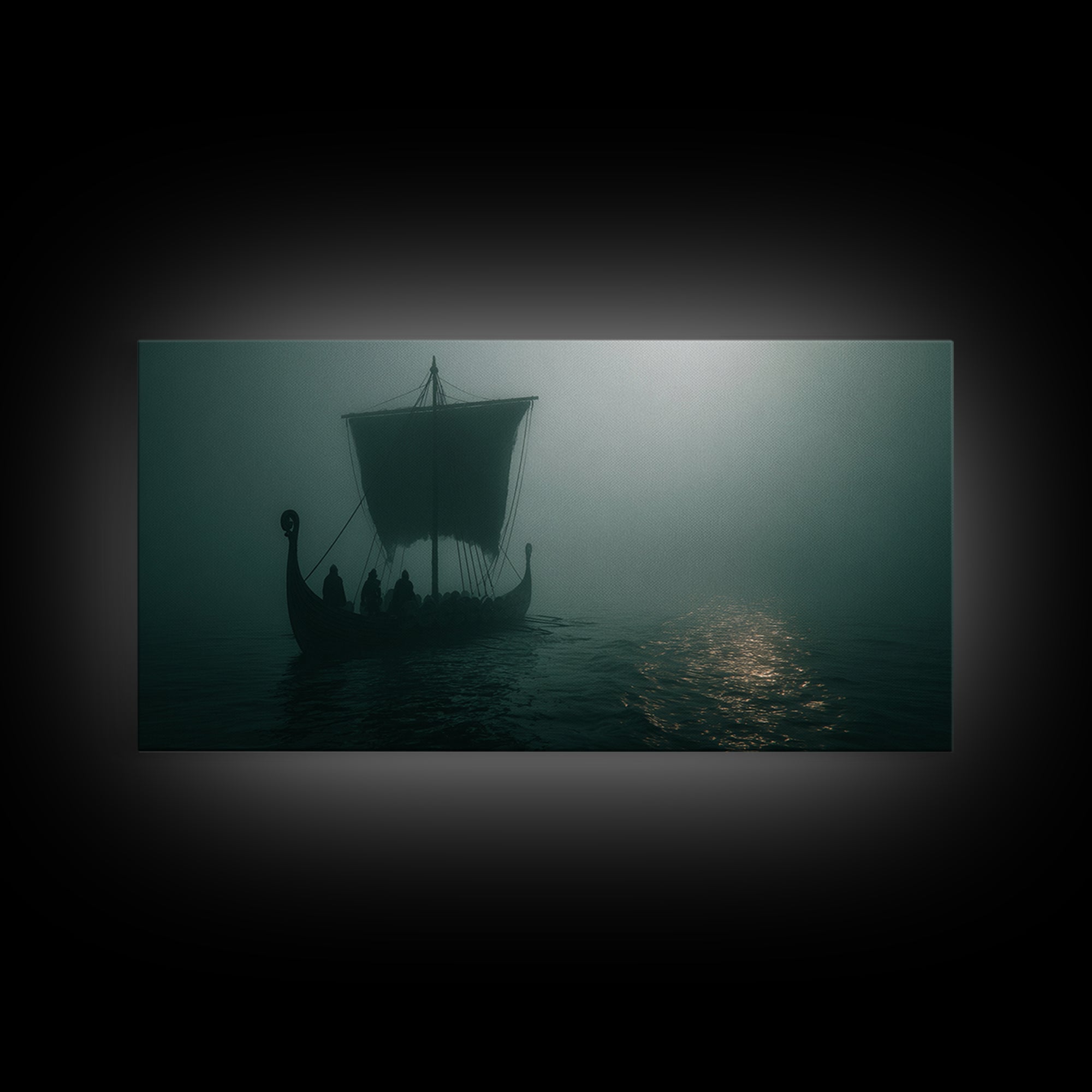 Foggy Viking Longship On Silent Water Wall Art, Nautical Art, Moody Wall Art, Scandinavian Decor, Living Room Decor, Office Decor