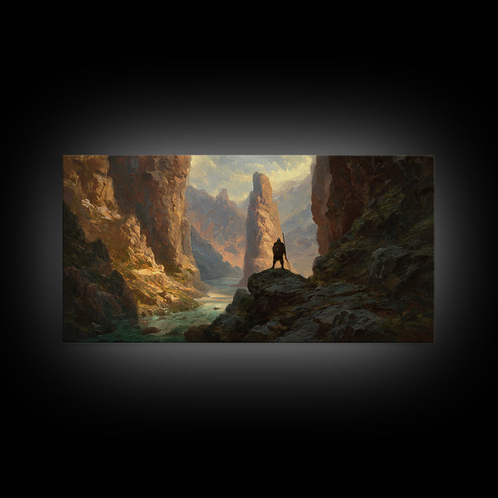 Lone Rider In Golden Canyon Canvas Print, Western Landscape Wall Art, Mountain Desert Decor, Large Rustic Home Decor, Housewarming Gift