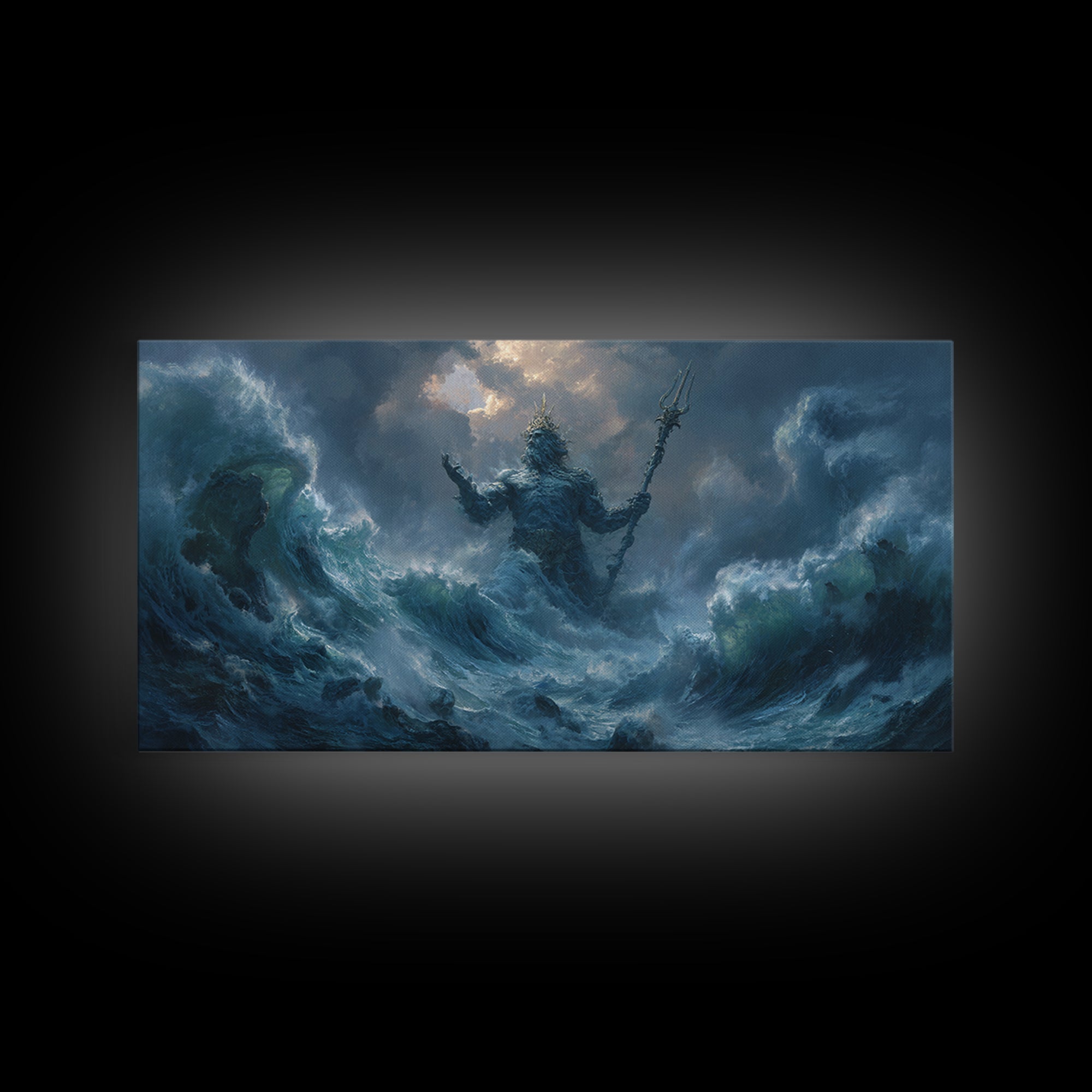 Majestic Mythical Ocean God Painting Wall Art Canvas Print For Coastal Rustic Home Decor And Living Room