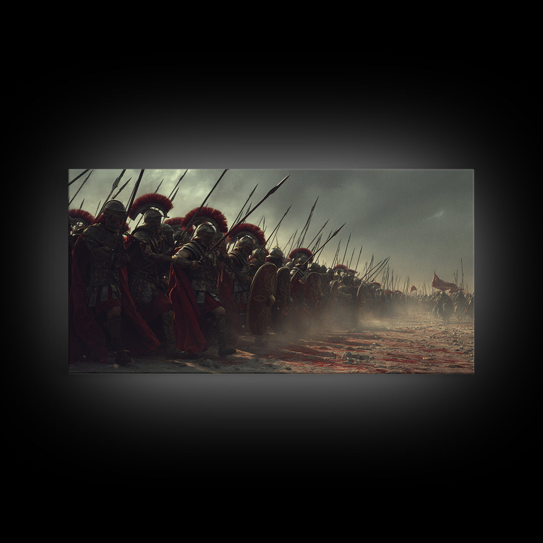 Roman Soldiers Assemble In Battle Ready Scene Historical Wall Art Framed Canvas Print For Living Room And Office Decor