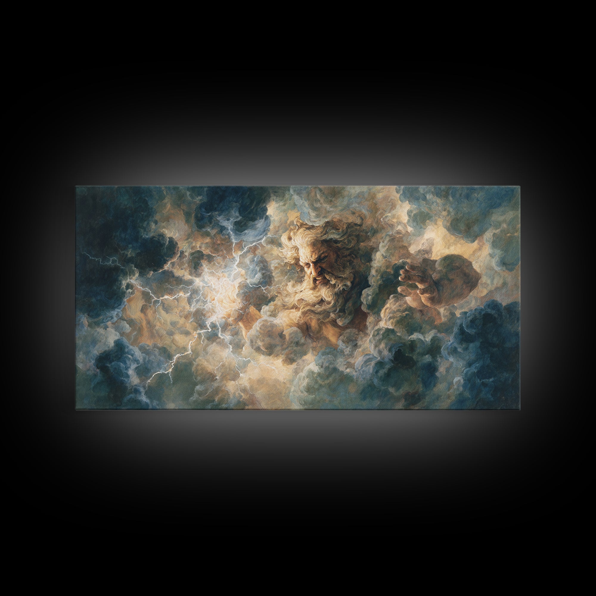Storm Cloud God With Lightning Wall Art, Mythological Canvas Print, Dramatic Fantasy Decor, Dark Academia Living Room Art