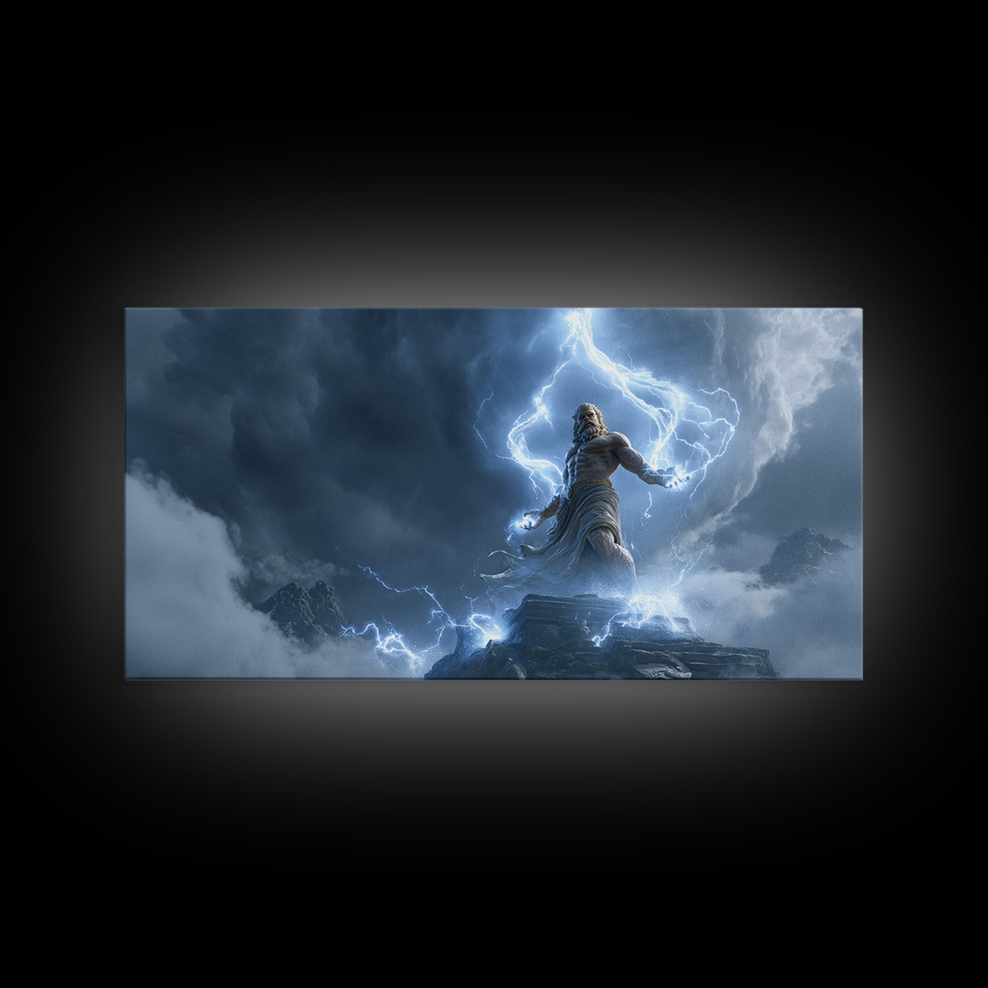 Powerful Zeus Lightning Storm Fantasy Wall Art Framed Canvas Print Mythological Art Home Decor