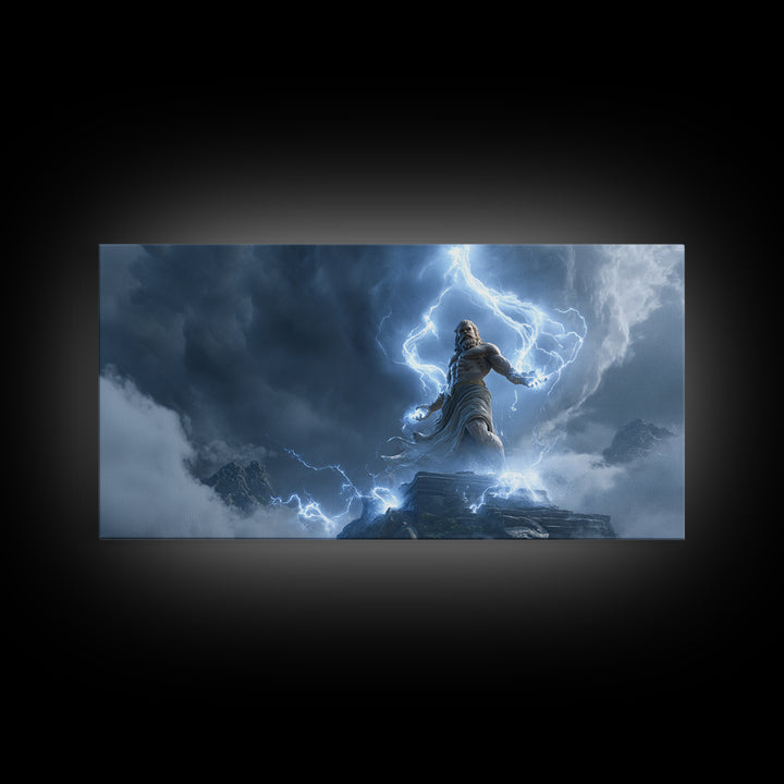 Powerful Zeus Lightning Storm Fantasy Wall Art Framed Canvas Print Mythological Art Home Decor