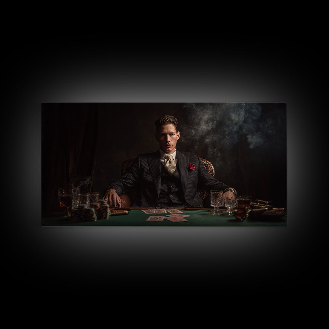 Moody Poker Player In Dark Speakeasy Wall Art, Casino Game Room Decor, Masculine Office Art, Gift For Him, Man Cave Canvas Print