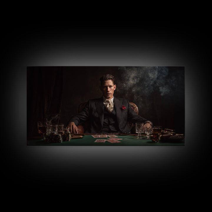 Moody Poker Player In Dark Speakeasy Wall Art, Casino Game Room Decor, Masculine Office Art, Gift For Him, Man Cave Canvas Print