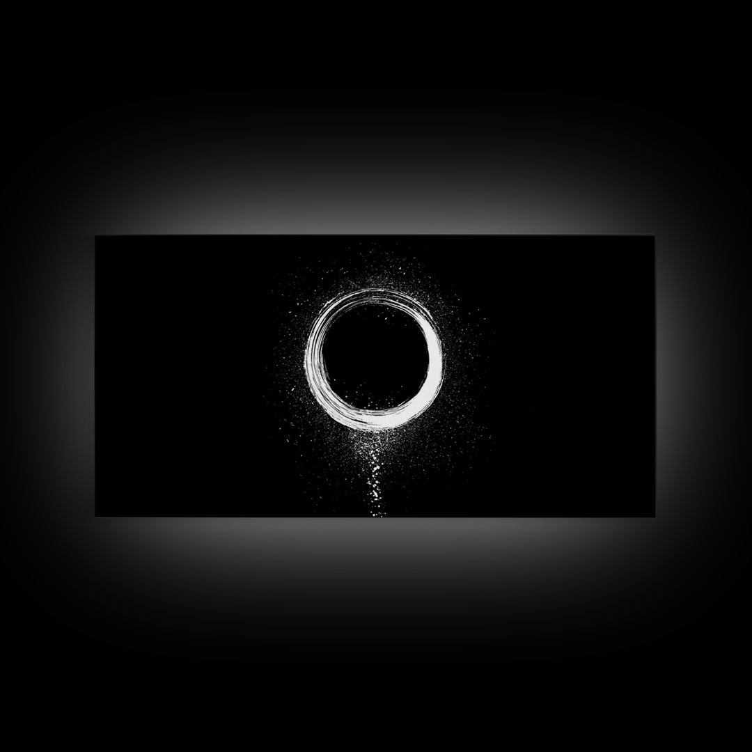 Abstract White Circle Traditional Japanese Ink Brush Art Minimalist Zen Wall Decor Calm Living Space Framed Canvas Print For Modern Home Or Office