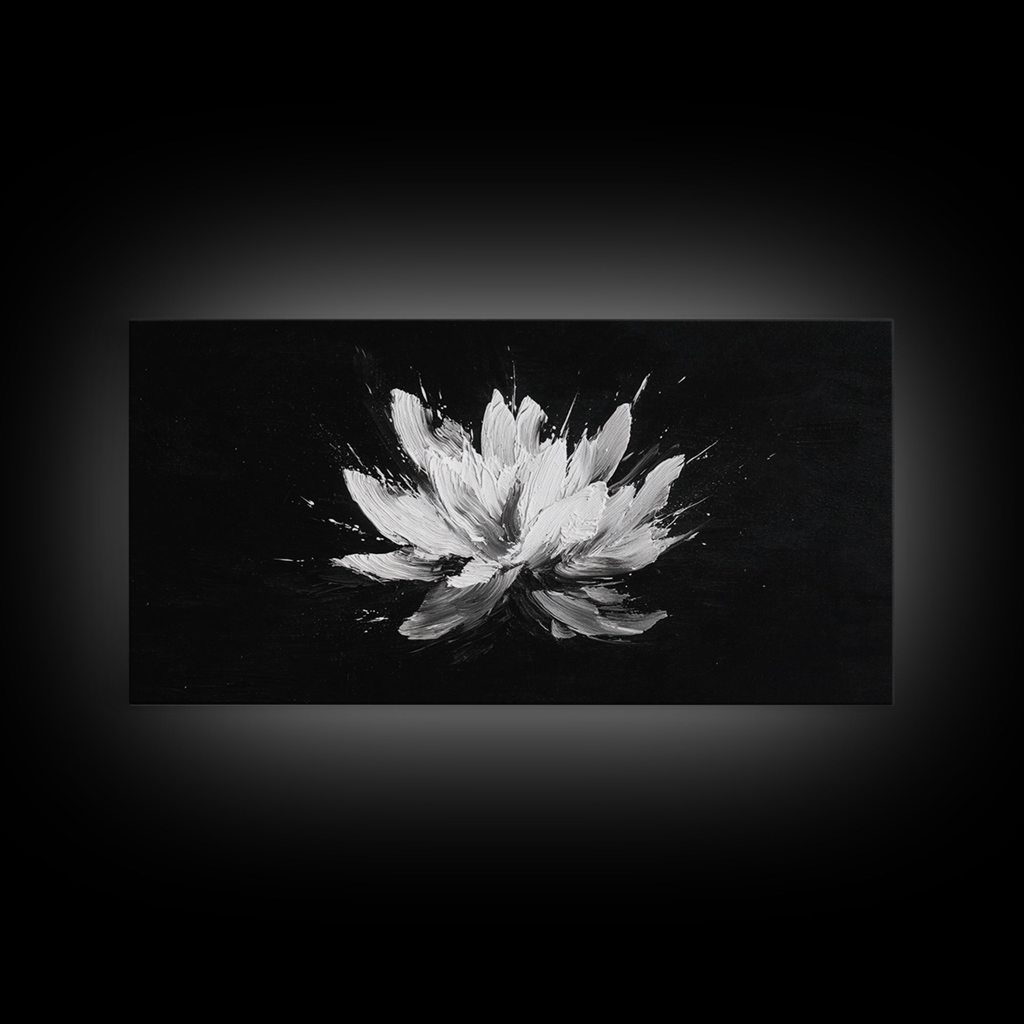 Abstract White Flower On Black Background Minimalist Wall Art Modern Home Decor Canvas Print For Living Room And Bedroom