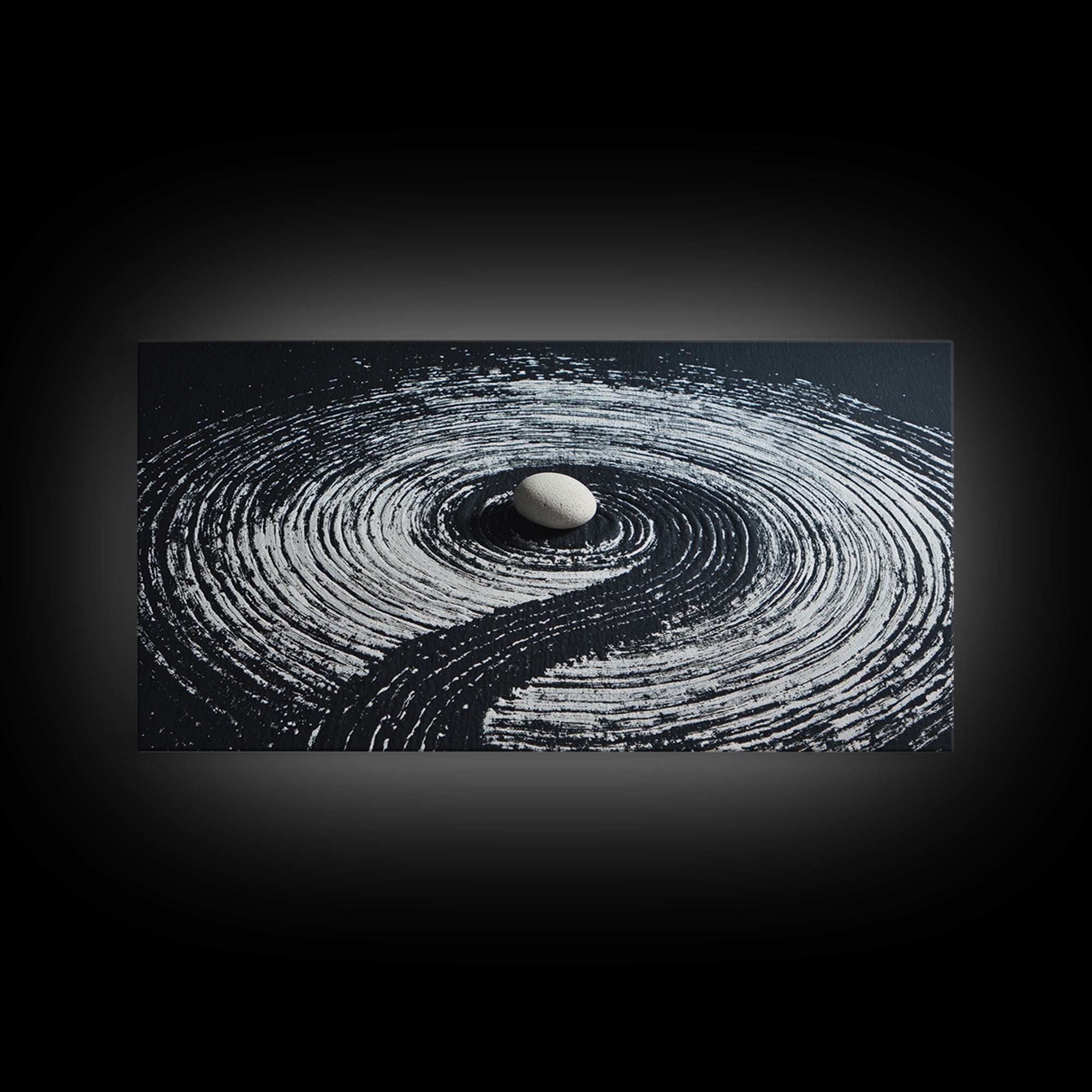 Zen Garden White Stone With Spiral Raked Sand Minimalist Black And White Wall Art Canvas Print