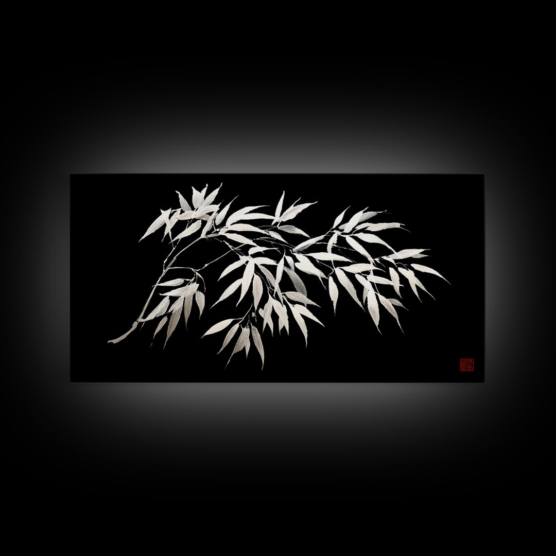 Elegant Monochrome Bamboo Branch Illustration Wall Art Minimalist Wall Decor Black And White Canvas Print For Modern Home