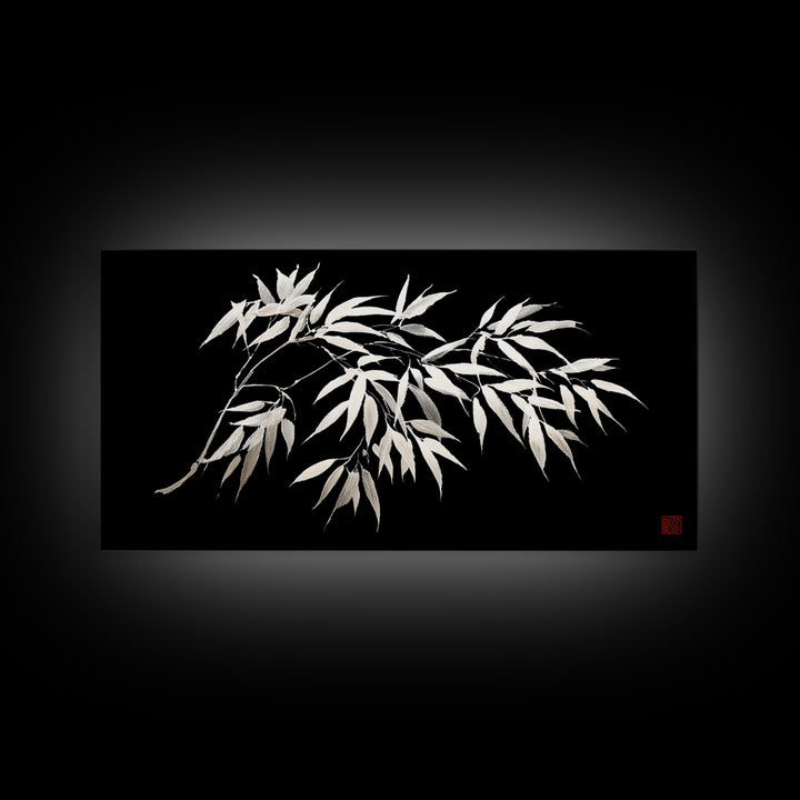 Elegant Monochrome Bamboo Branch Illustration Wall Art Minimalist Wall Decor Black And White Canvas Print For Modern Home