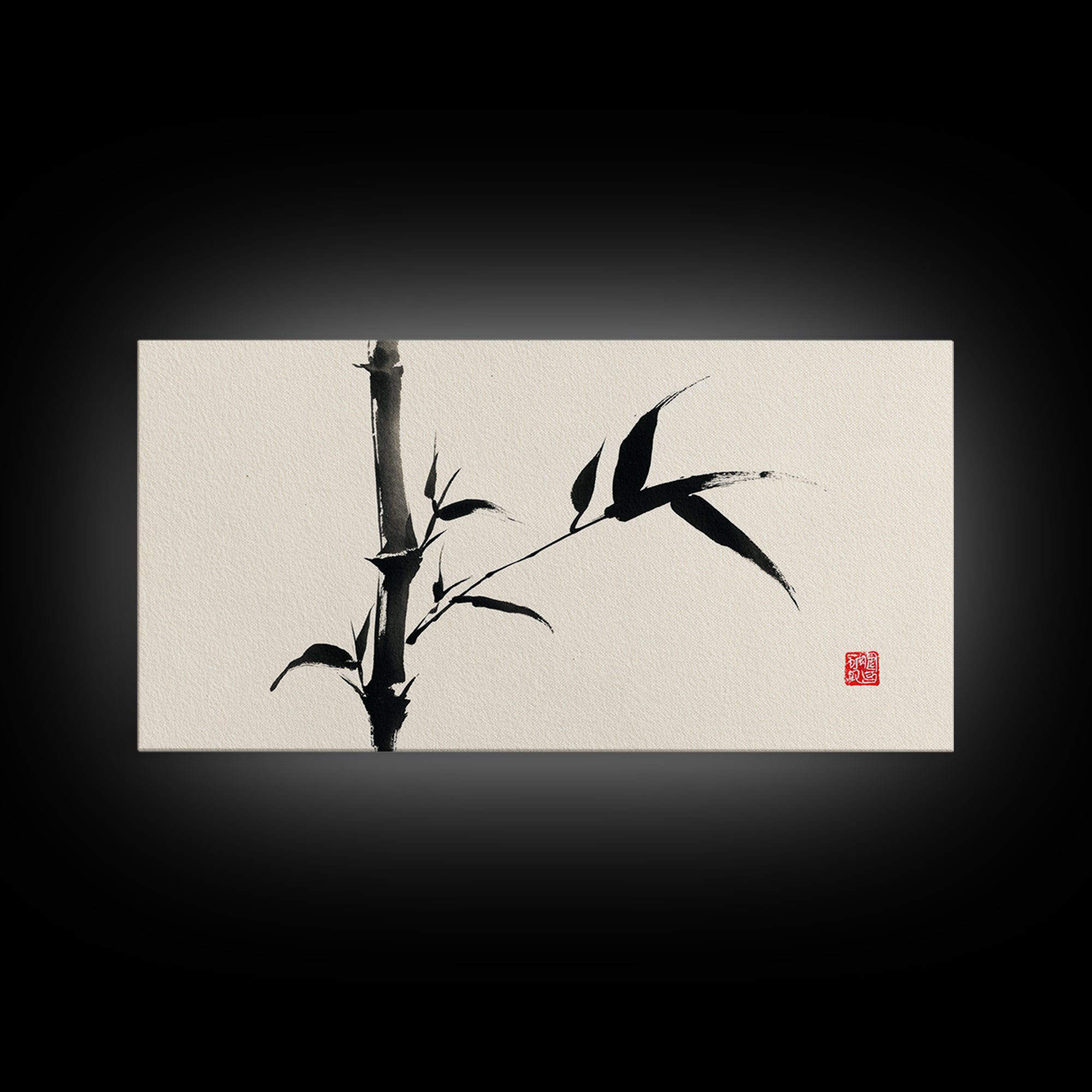Elegant Black Ink Bamboo Painting Asian Calligraphy Style Minimalist Wall Art Framed Canvas Print
