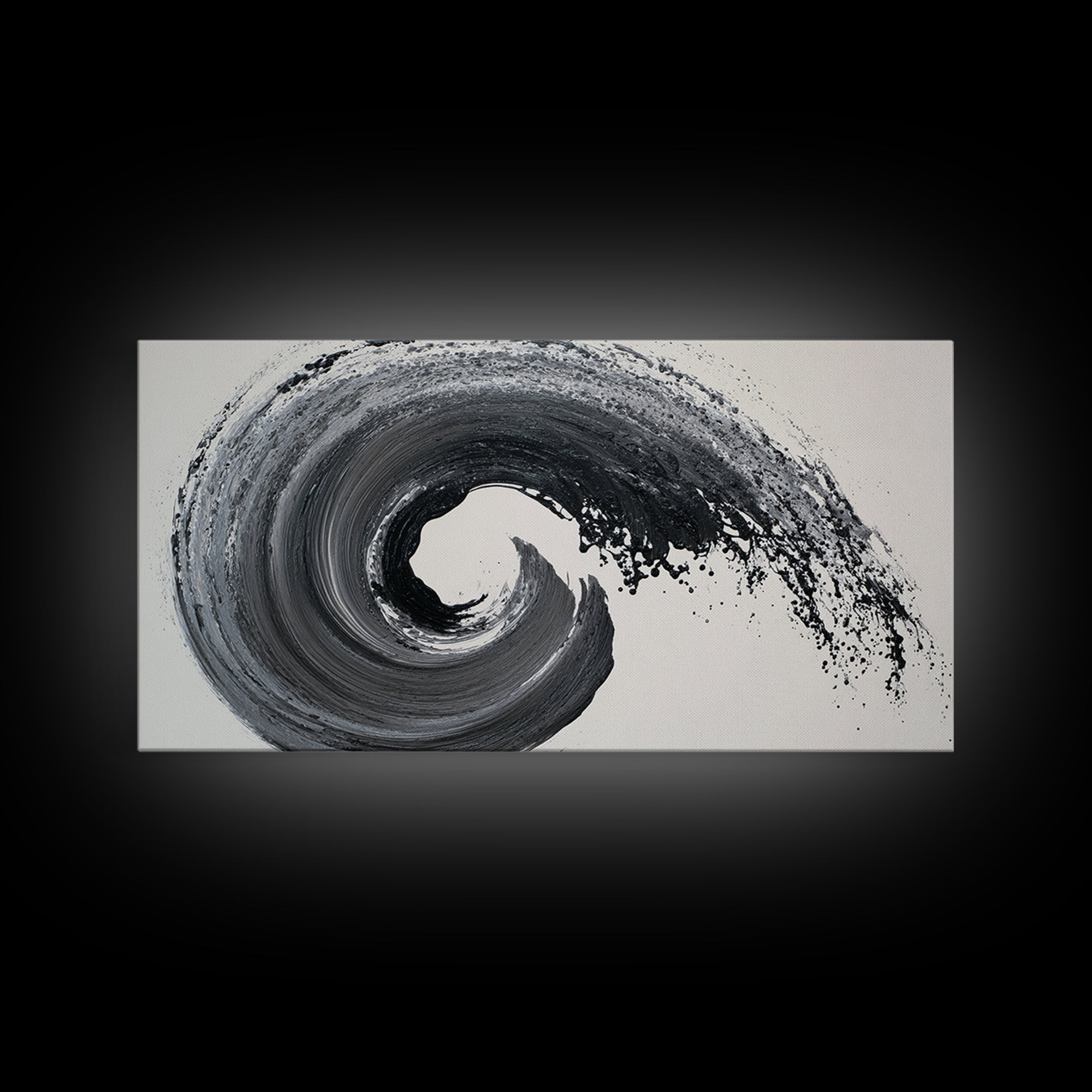Dynamic Black And White Abstract Wave Painting Canvas Print Modern Wall Art For Living Room Decor And Office