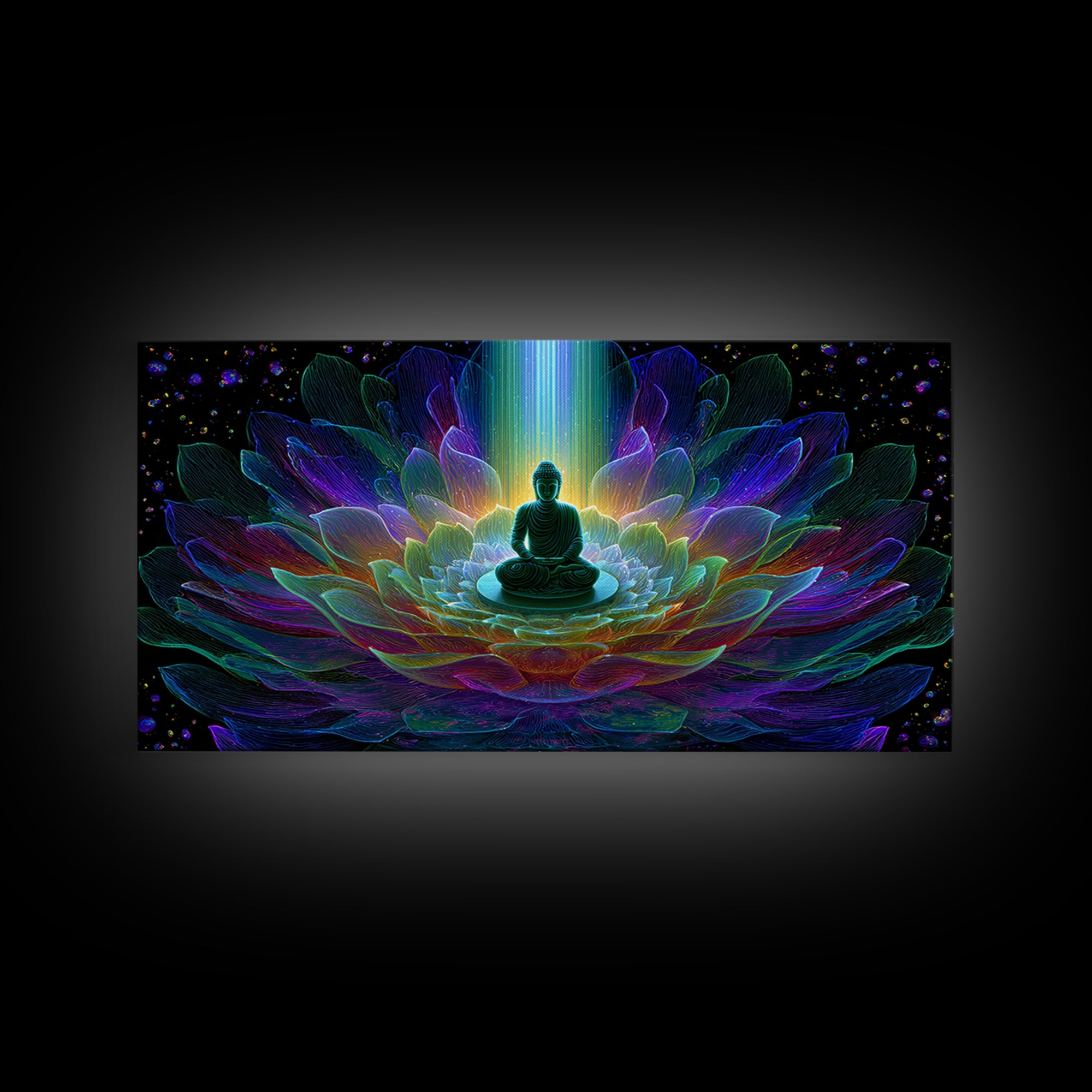 Spiritual Buddha Lotus Flower Meditation Colorful Neon Mandala Wall Art Canvas Print For Zen Room