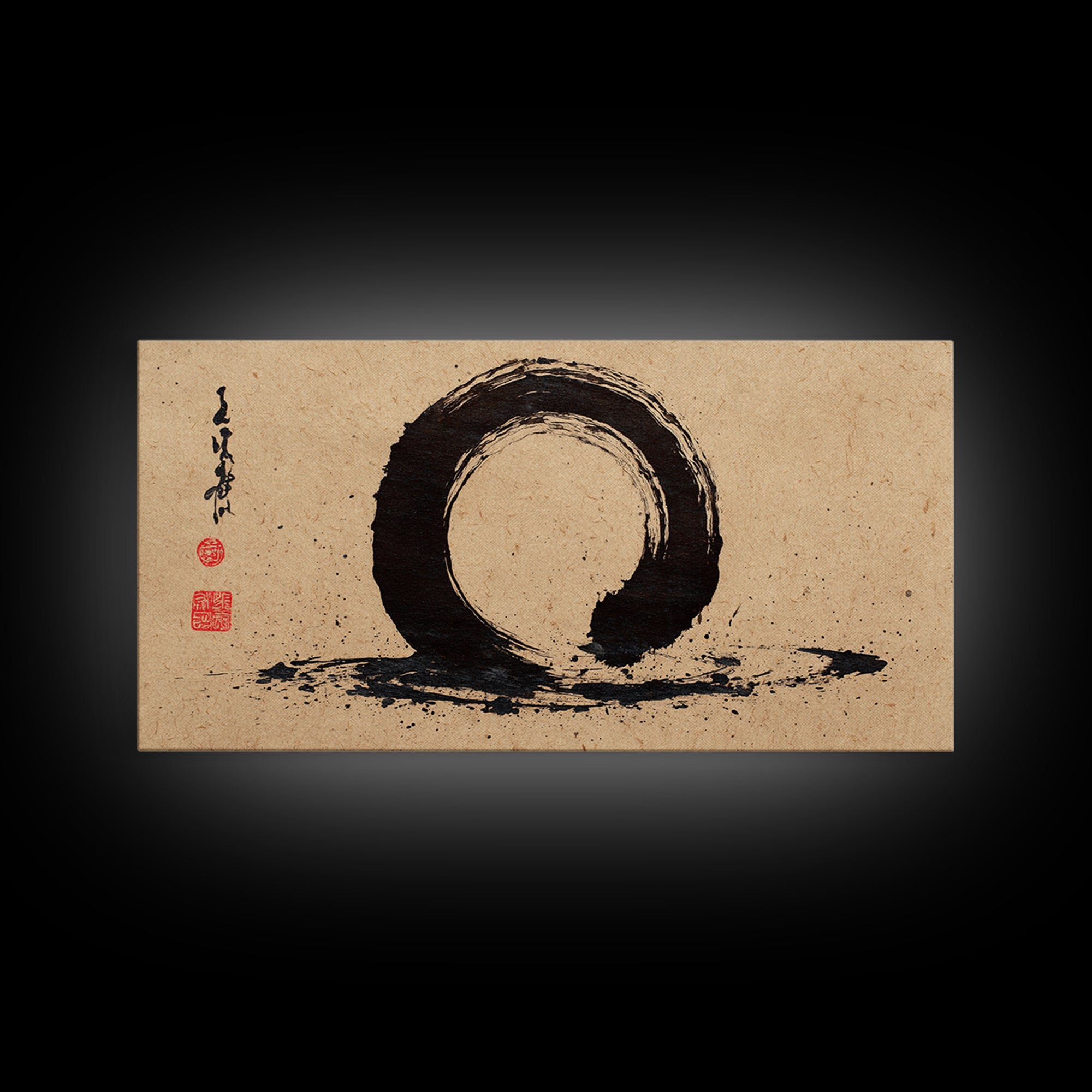 Minimalist Black Ink Enso Circle Painting On Textured Paper Modern Abstract Wall Art Framed Canvas Print For Contemporary Home Decor