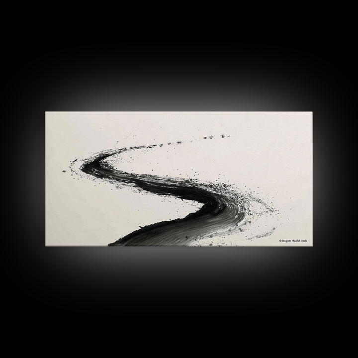 Distinctive Abstract Ink Swirl Black And White Wall Art Canvas Print Minimalist Painting Modern Home Office Decor Gift For Him