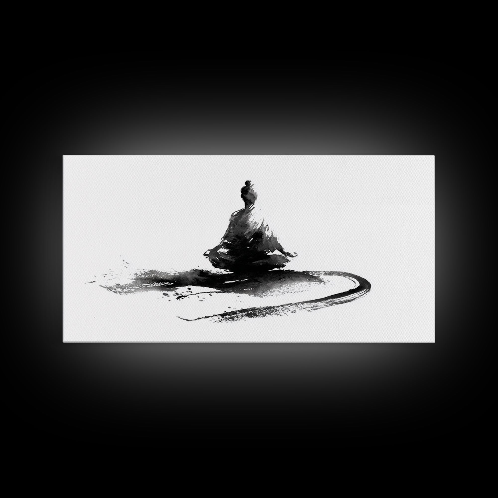 Minimalist Black And White Ink Painting Of Meditating Figure Abstract Wall Art Canvas Print For Modern Home Decor