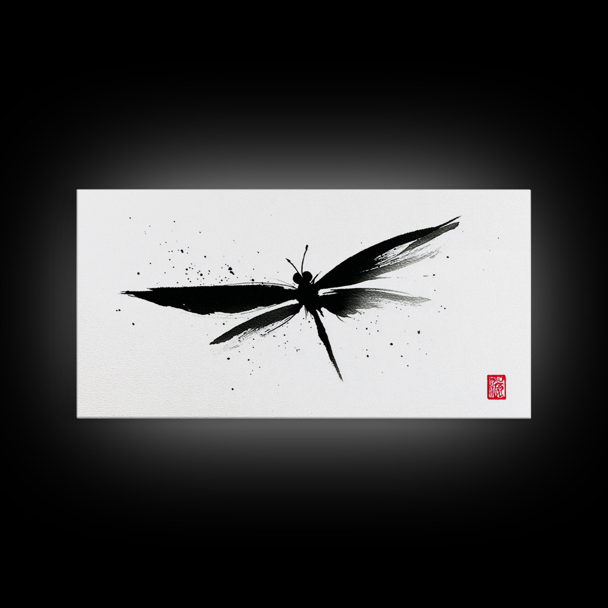 Zen Brush Stroke Dragonfly Japanese Ink Painting Minimalist Black And White Wall Art For Modern Home Decor Canvas Print