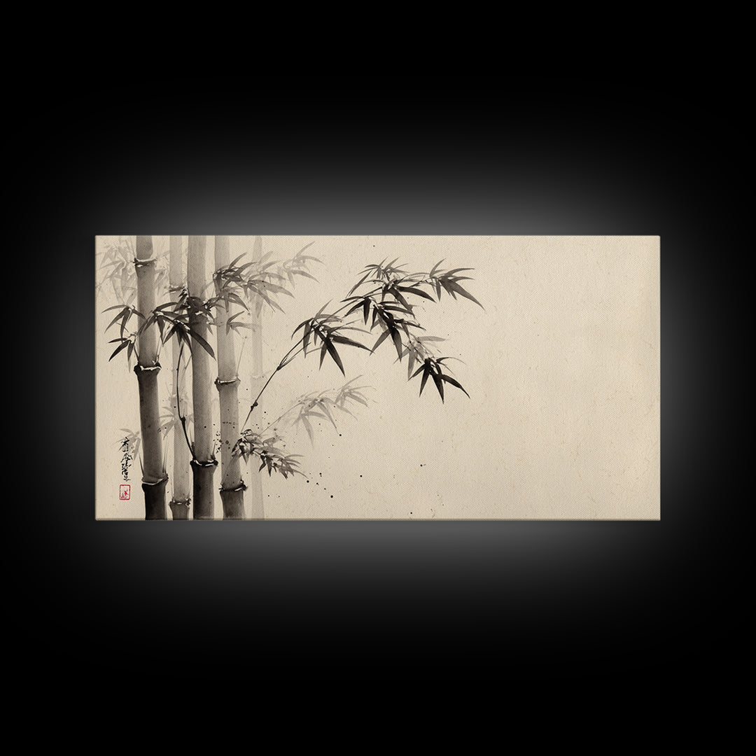Traditional Ink Bamboo Painting Black And White Wall Art Print For Minimalist Home Decor And Asian Inspired Interior