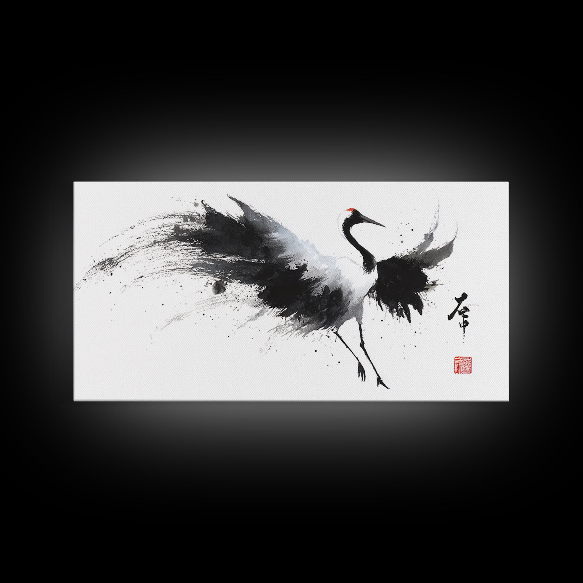 Elegant Japanese Crane Ink Painting Monochrome Art Minimalist Wall Art For Modern Home Decor Framed Canvas Print