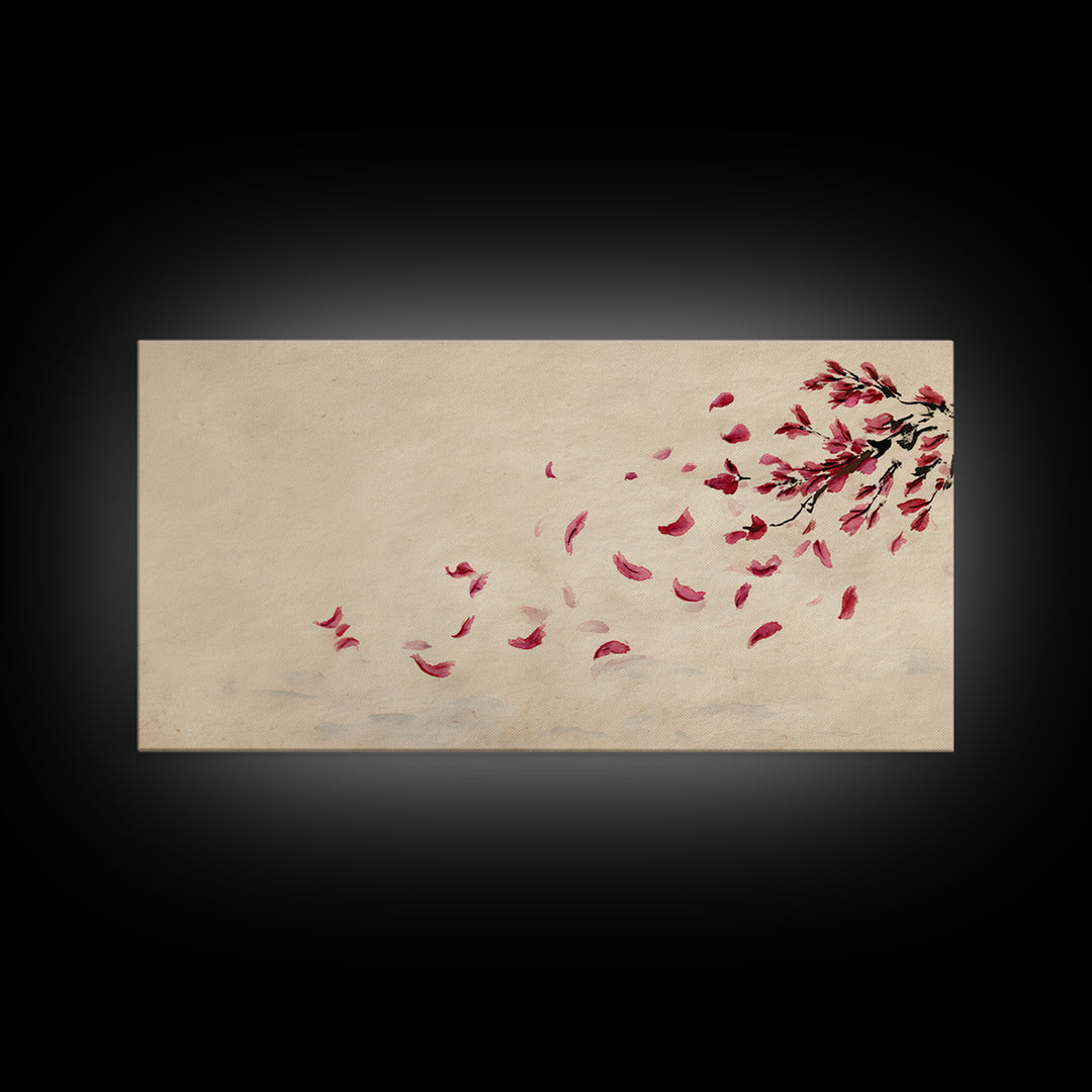 Minimalist Watercolor Red Falling Flower Petals Japanese Painting Art Print Canvas Print For Living Room