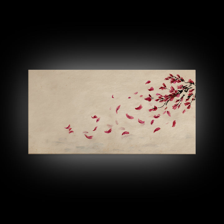 Minimalist Watercolor Red Falling Flower Petals Japanese Painting Art Print Canvas Print For Living Room