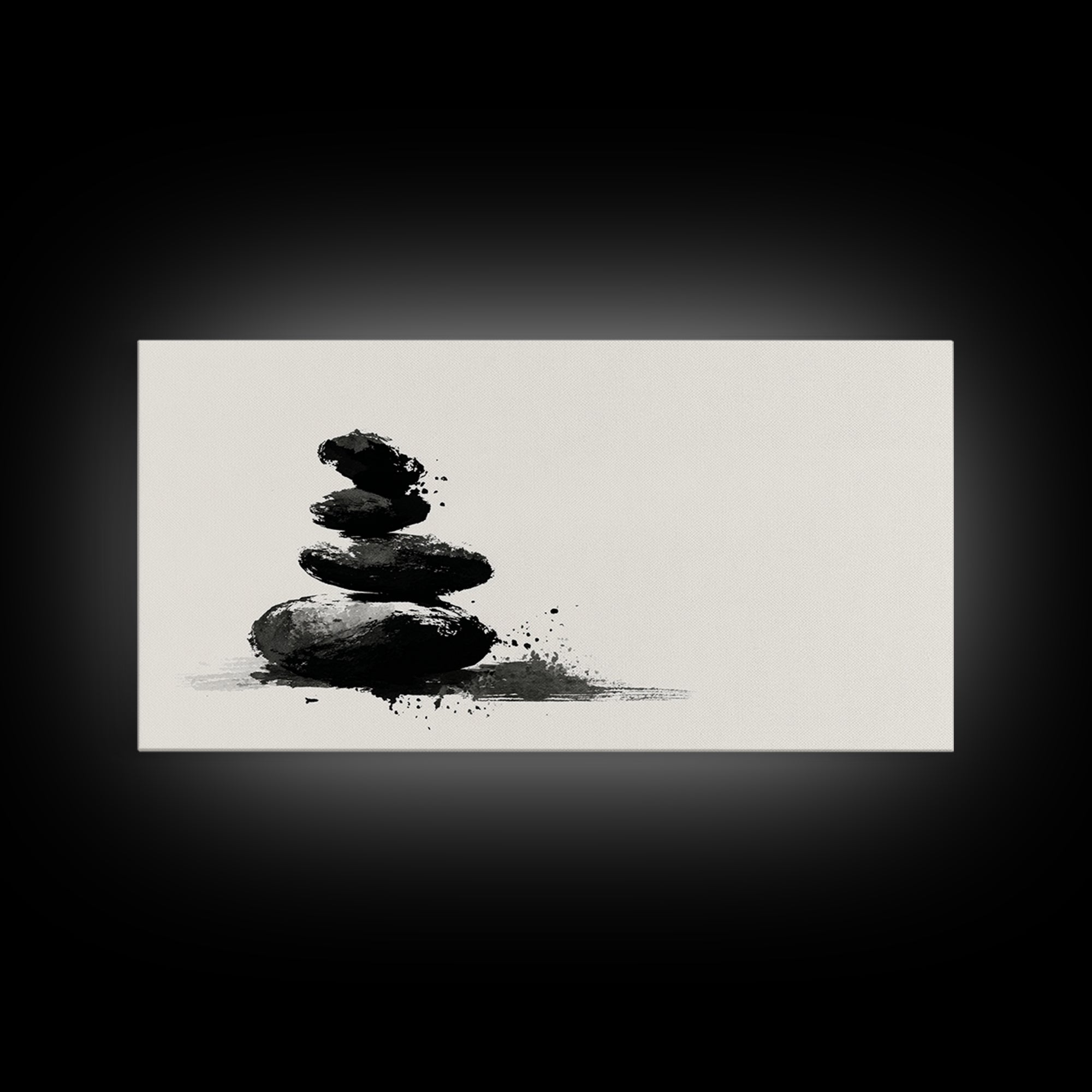 Minimalist Black And White Zen Stones Abstract Painting Wall Art Framed Canvas Print For Modern Home Decor