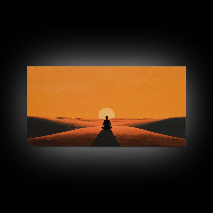 Meditative Silhouette On Warm Sunset Dunes Minimalist Wall Art Canvas Print For Relaxing Home Décor