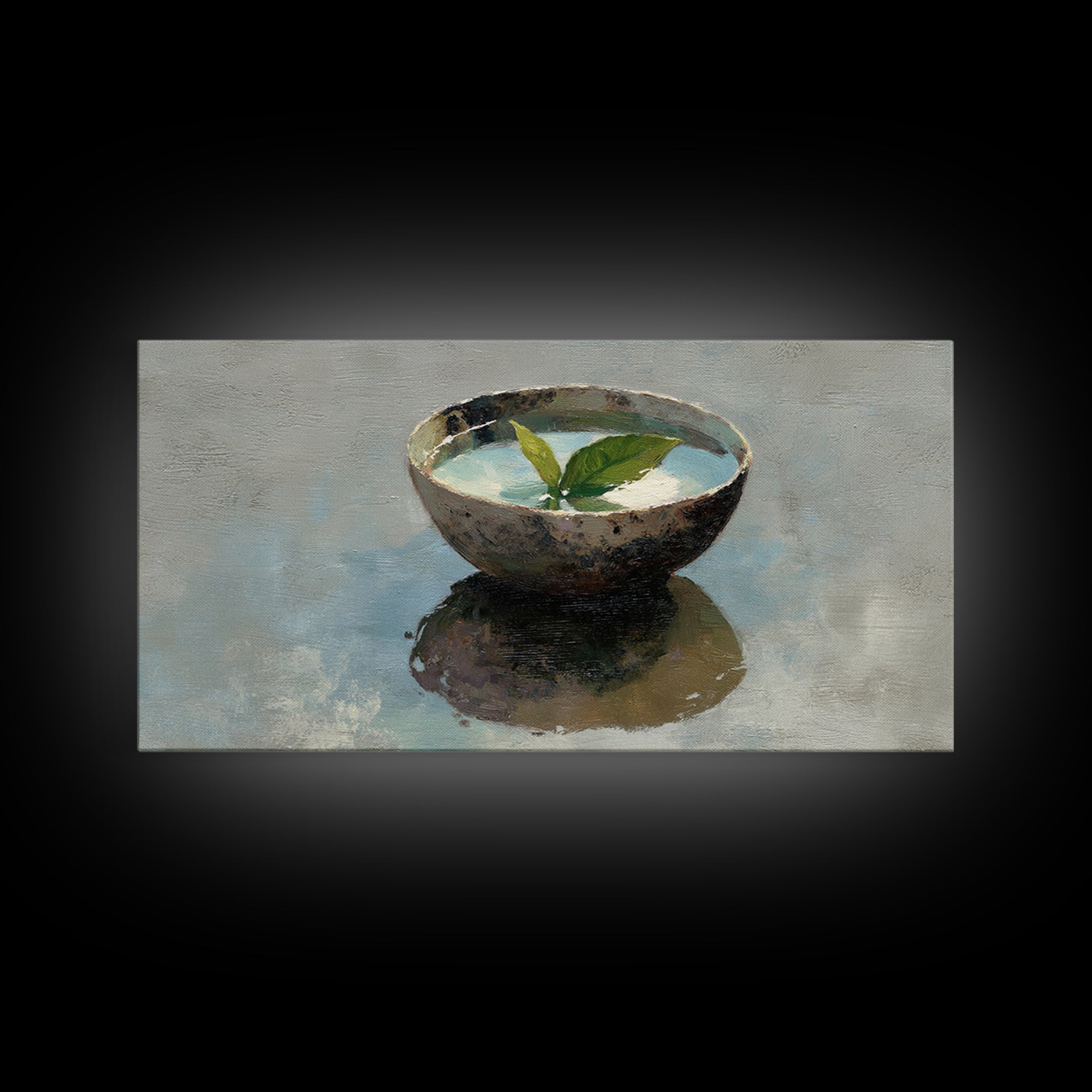Still Life Bowl With Green Leaves Oil Painting Canvas Print Large Wall Art For Kitchen And Dining Room Decor Slow Living Art