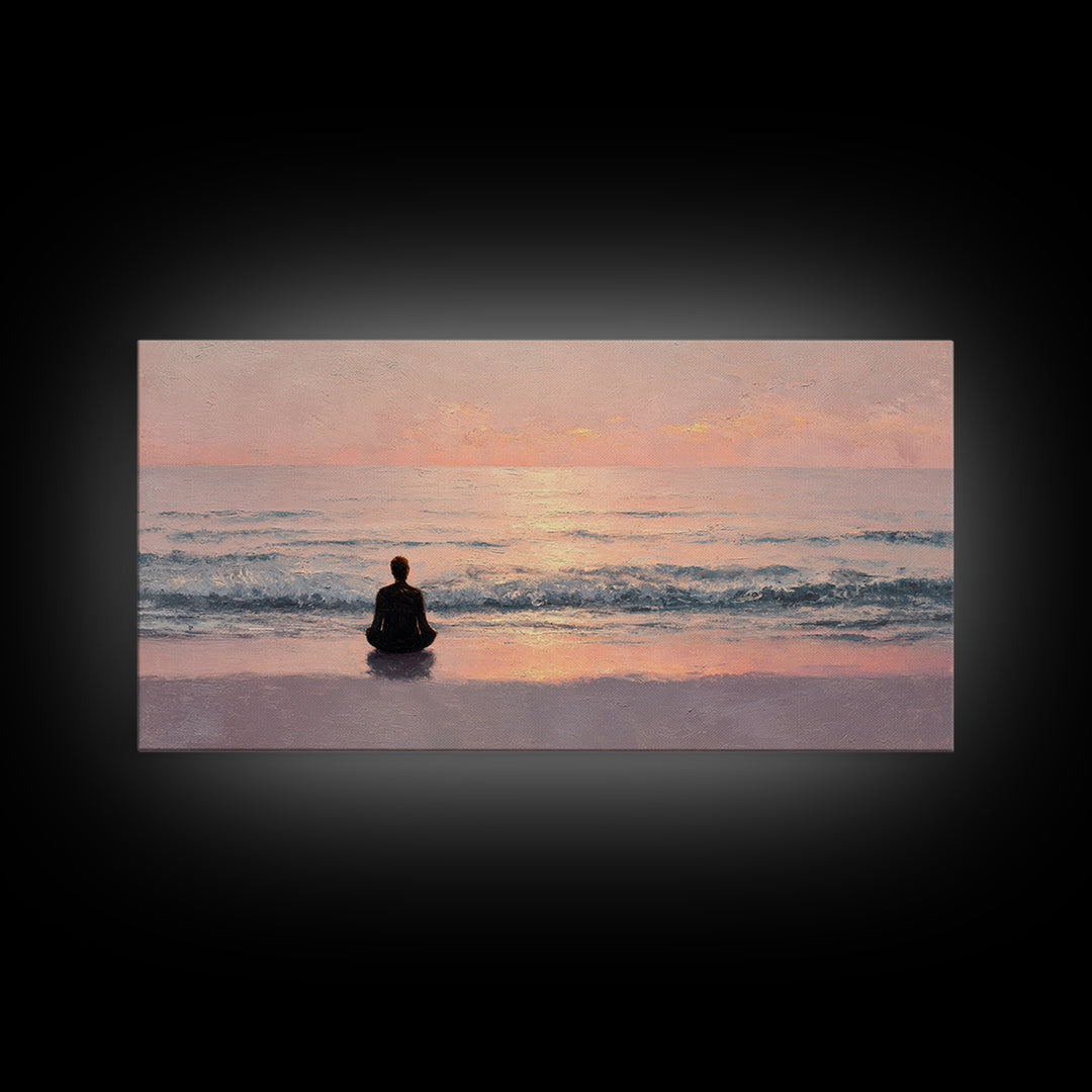 Serene Meditation Silhouette Beach Sunrise Wall Art Canvas Print For Relaxing Bedroom Decor Modern Wall Art