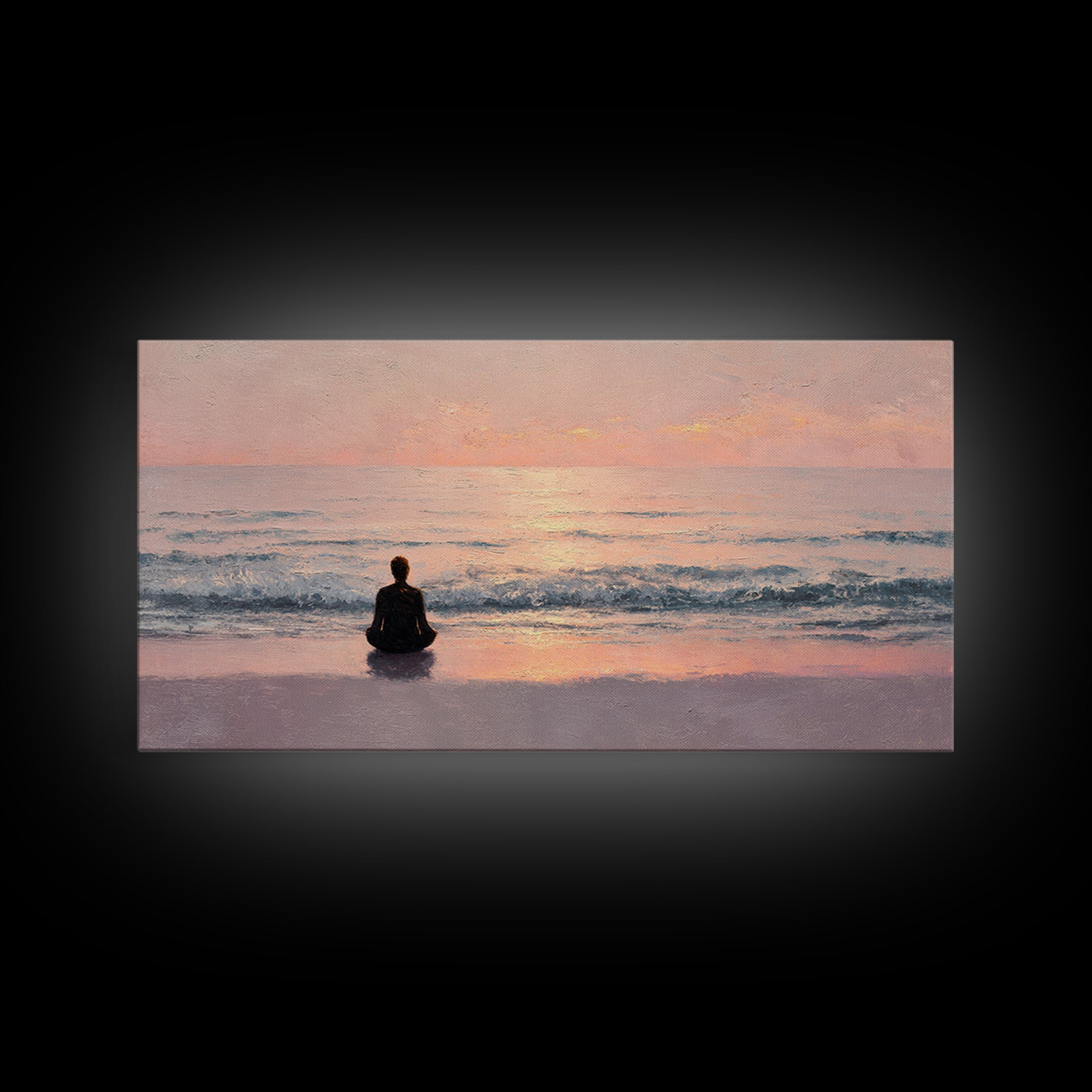 Serene Meditation Silhouette Beach Sunrise Wall Art Canvas Print For Relaxing Bedroom Decor Modern Wall Art