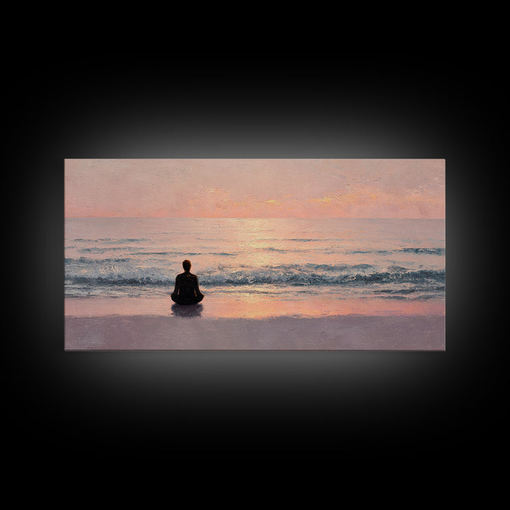 Serene Meditation Silhouette Beach Sunrise Wall Art Canvas Print For Relaxing Bedroom Decor Modern Wall Art