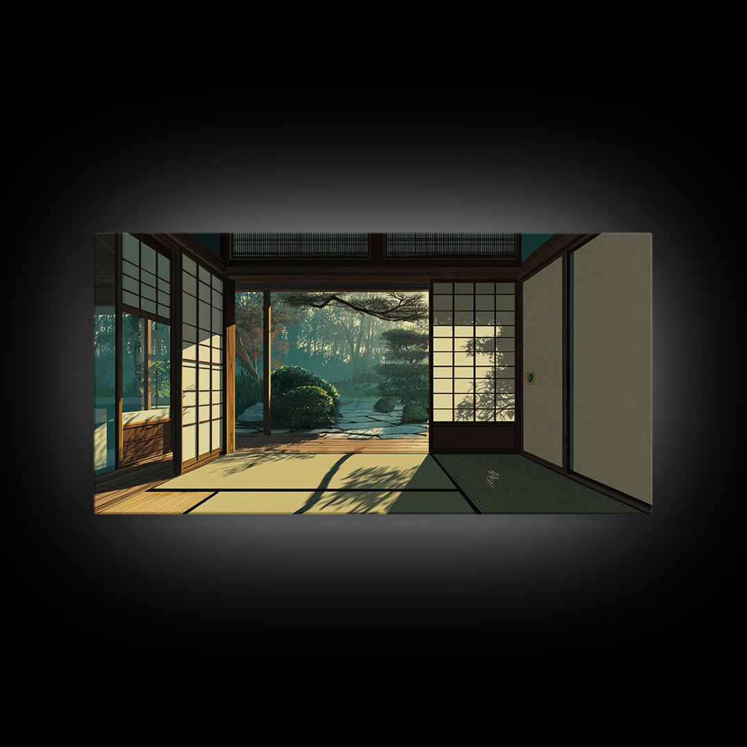 Sunlit Japanese Interior With Garden View Painting Canvas Print Minimalist Wall Art For Bedroom And Office