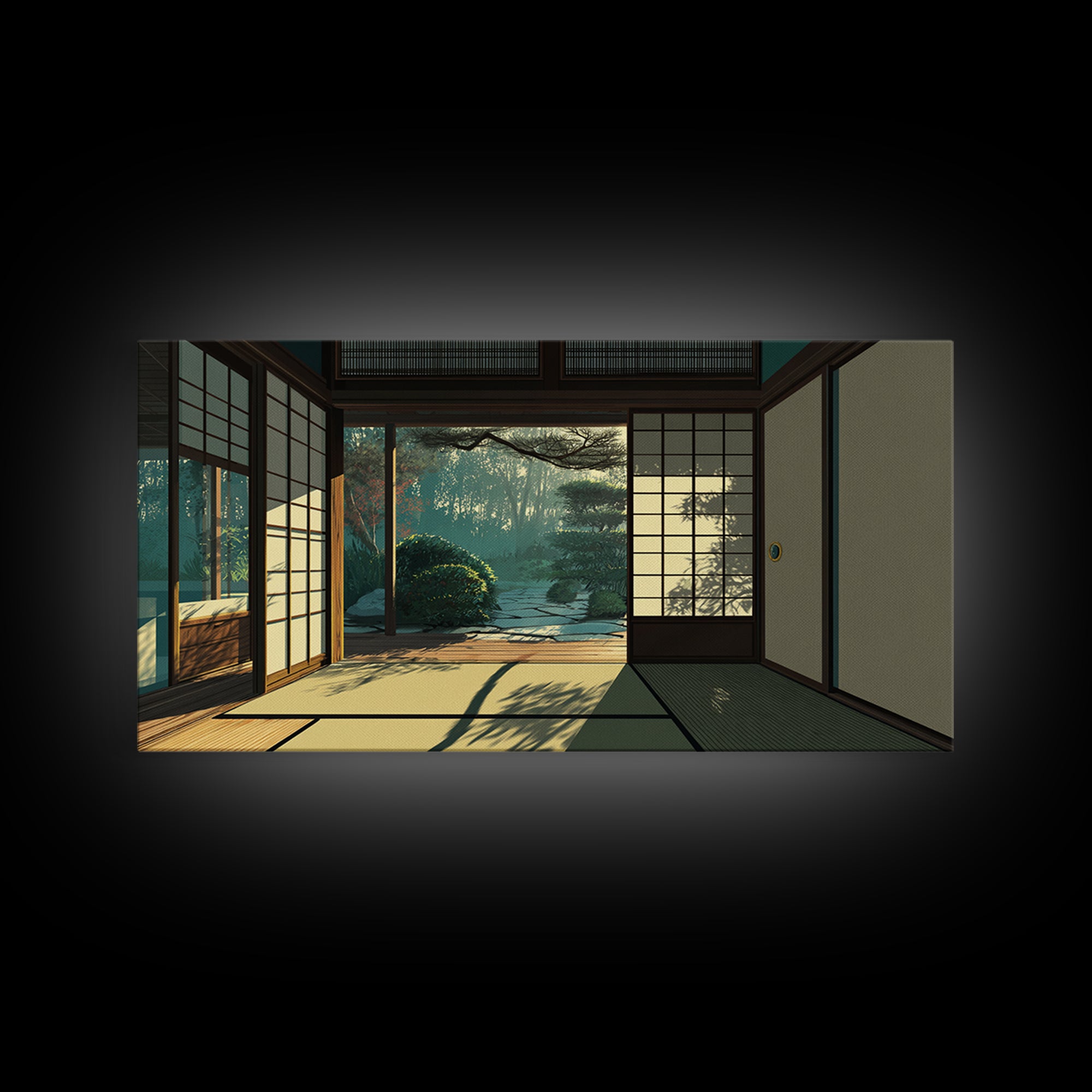 Sunlit Japanese Interior With Garden View Painting Canvas Print Minimalist Wall Art For Bedroom And Office