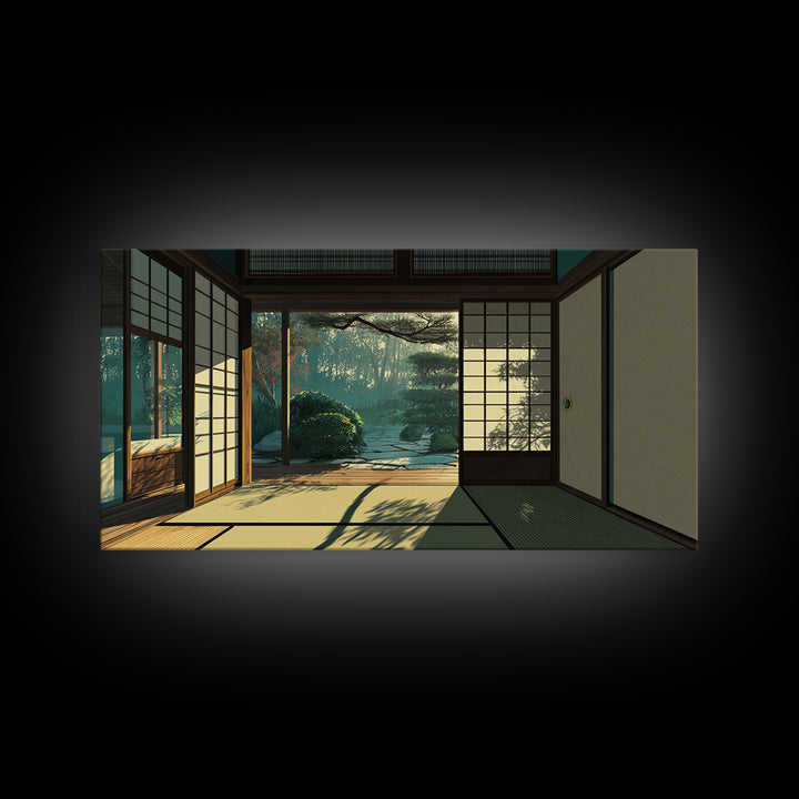 Sunlit Japanese Interior With Garden View Painting Canvas Print Minimalist Wall Art For Bedroom And Office