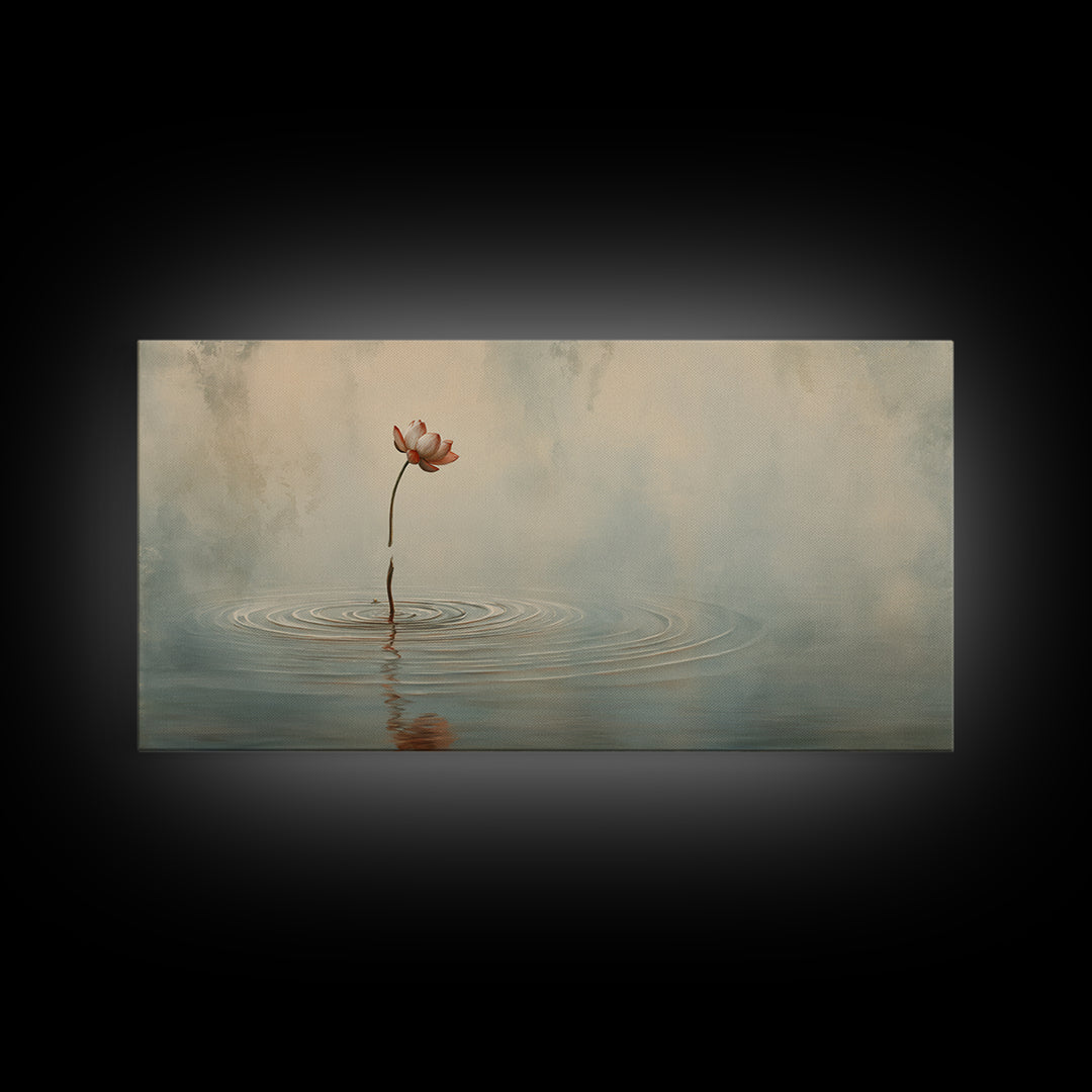 Traditional Asian Landscape With Meditating Monk And Pine Tree Misty Mountain Wall Art Framed Canvas Print