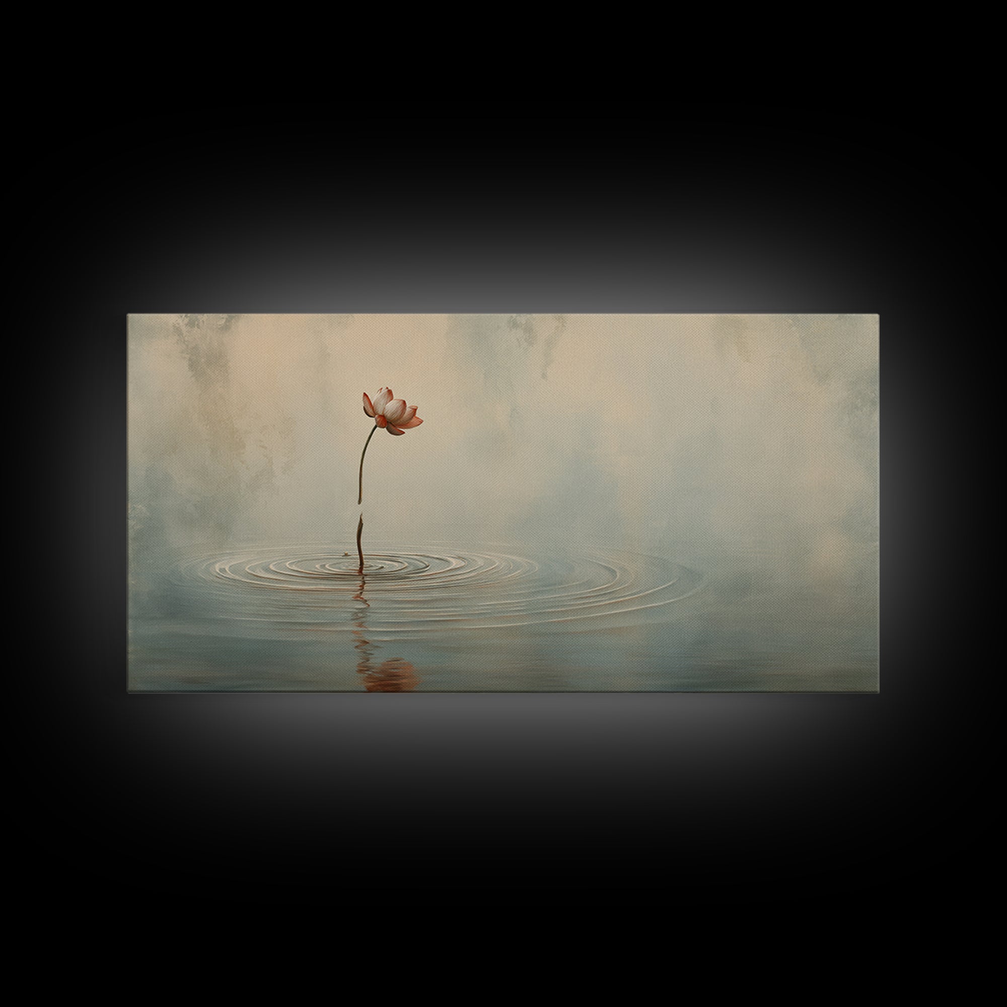 Traditional Asian Landscape With Meditating Monk And Pine Tree Misty Mountain Wall Art Framed Canvas Print