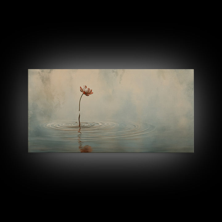 Traditional Asian Landscape With Meditating Monk And Pine Tree Misty Mountain Wall Art Framed Canvas Print