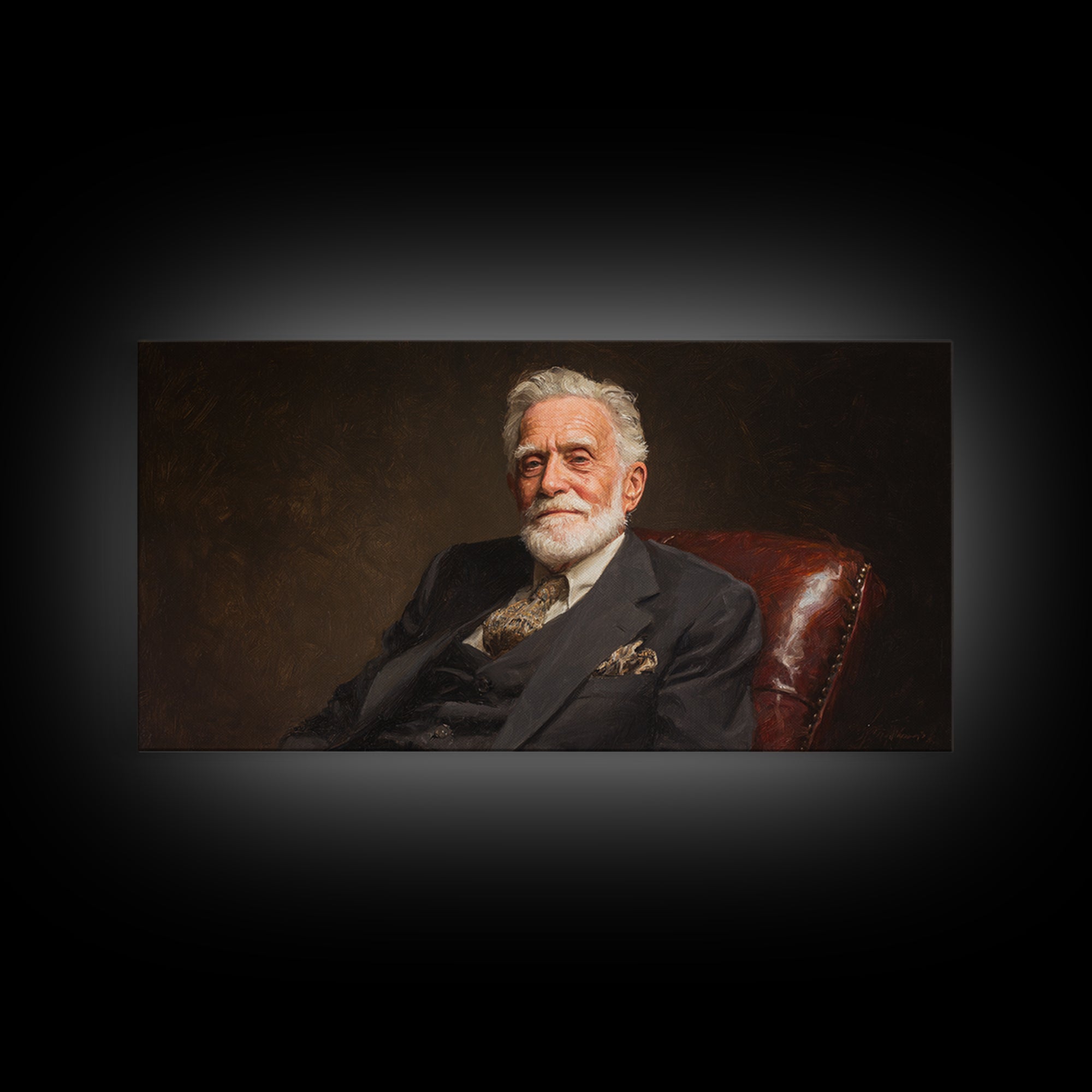 Distinguished Elder Gentleman Portrait Framed Canvas Print, Classic Wall Art, Dark Academia Decor, Office Art, Gift For Him