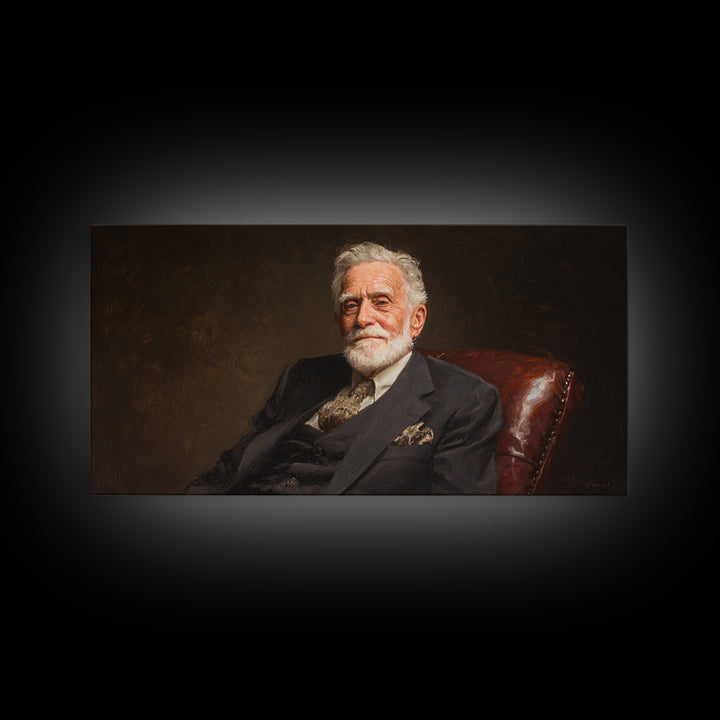 Distinguished Elder Gentleman Portrait Framed Canvas Print, Classic Wall Art, Dark Academia Decor, Office Art, Gift For Him