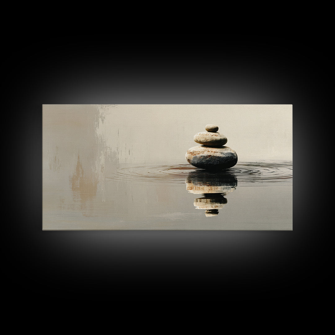 Minimalist Zen Stacked Stones Balancing Nature Wall Art Framed Canvas Print Calm Living Room Decor And Spa Wall Decor