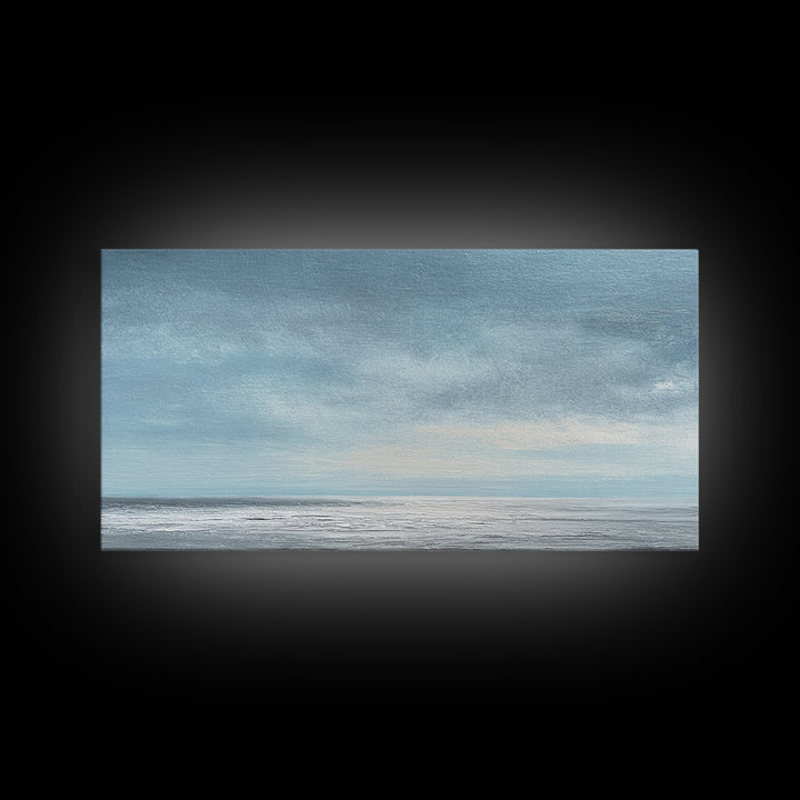 Tranquil Seascape Oil Painting With Soft Blue Sky And Ocean Horizon Peaceful Wall Art Canvas Print