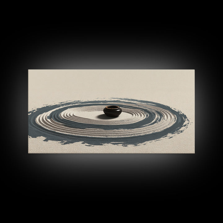 Zen Garden Sand Spiral With Ceramic Pot Minimalist Spiritual Wall Art For Meditation Room Decor Framed Canvas Print