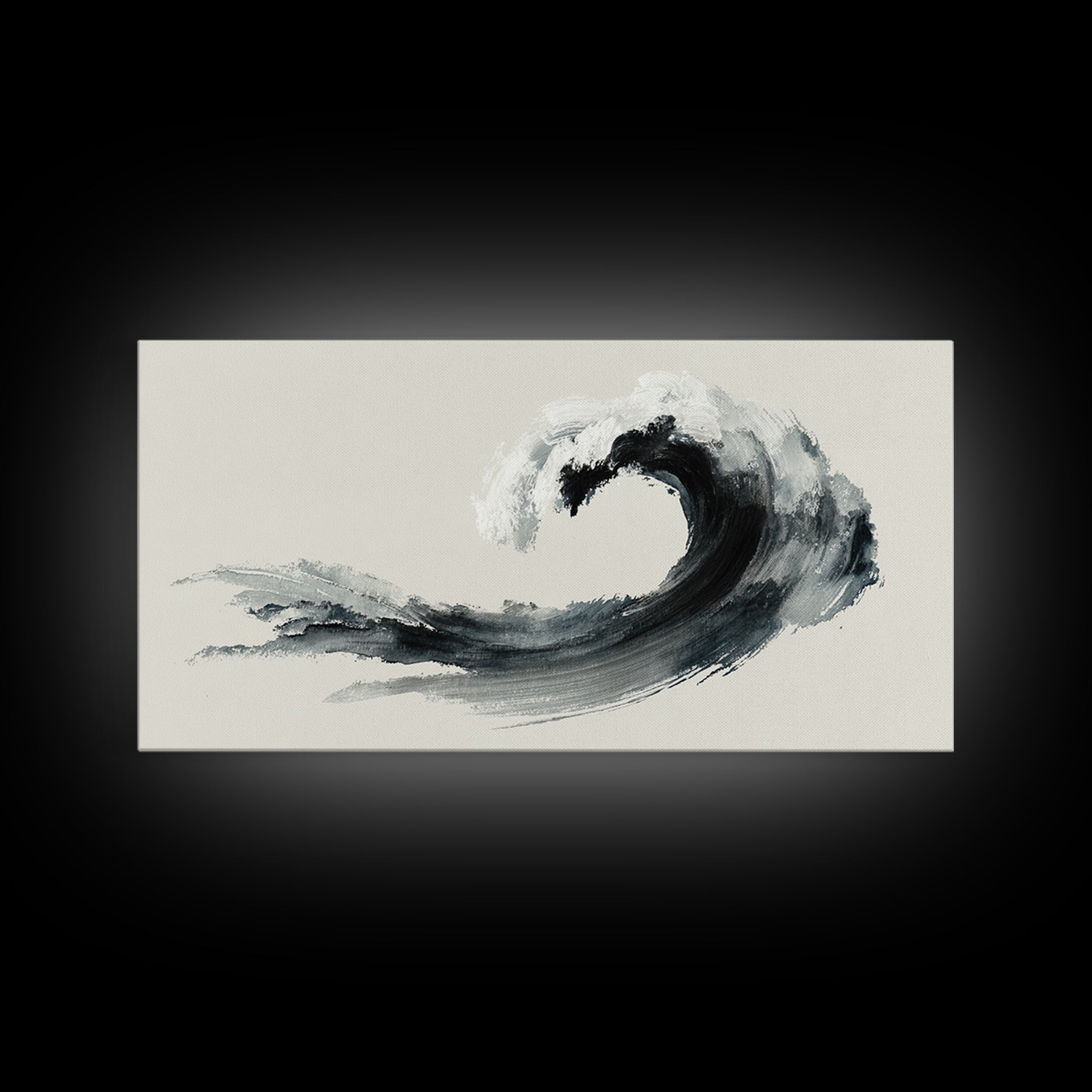 Japanese Ink Painting Black Wave Minimalist Brush Stroke Abstract Art Wall Art Framed Canvas Print For Modern Living Room Decor