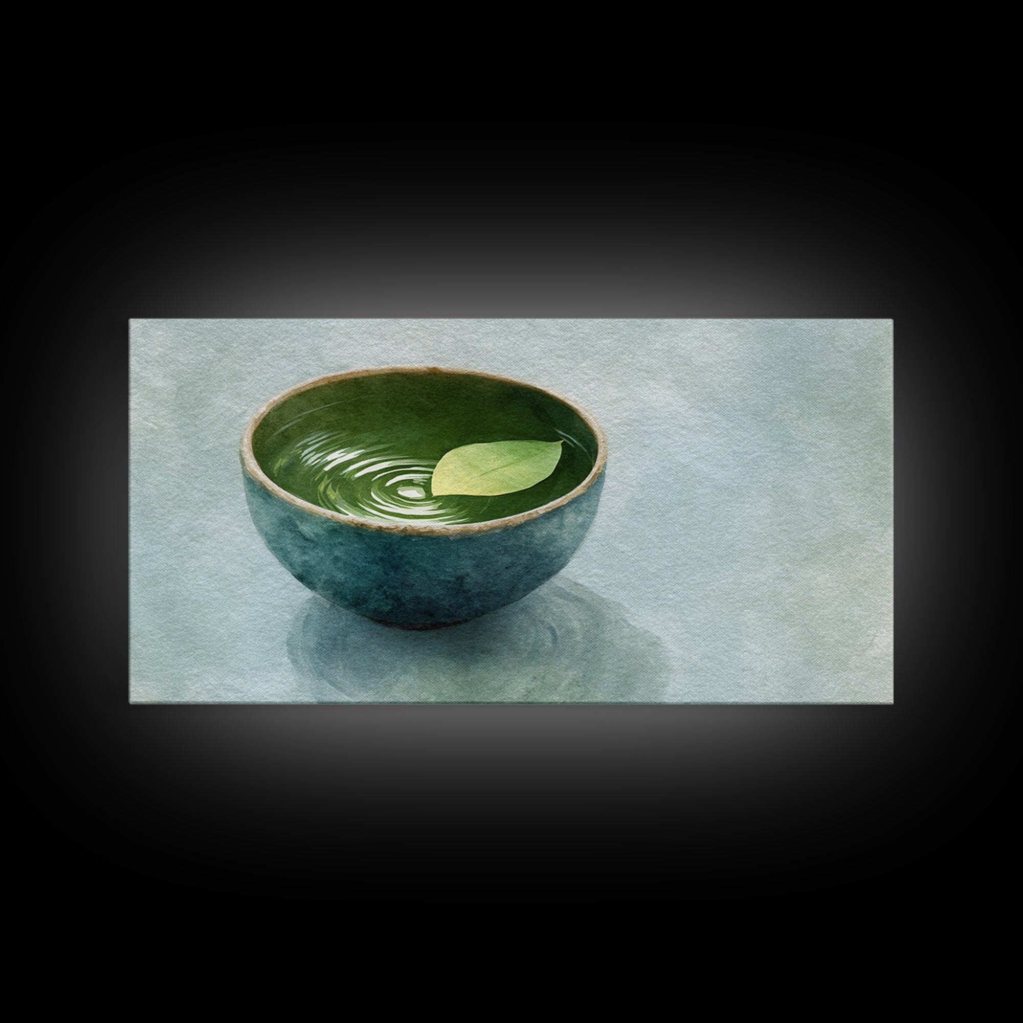 Minimalist Ceramic Bowl With Leaf Floating On Water Art Print For Zen Home Decor Framed Canvas Print