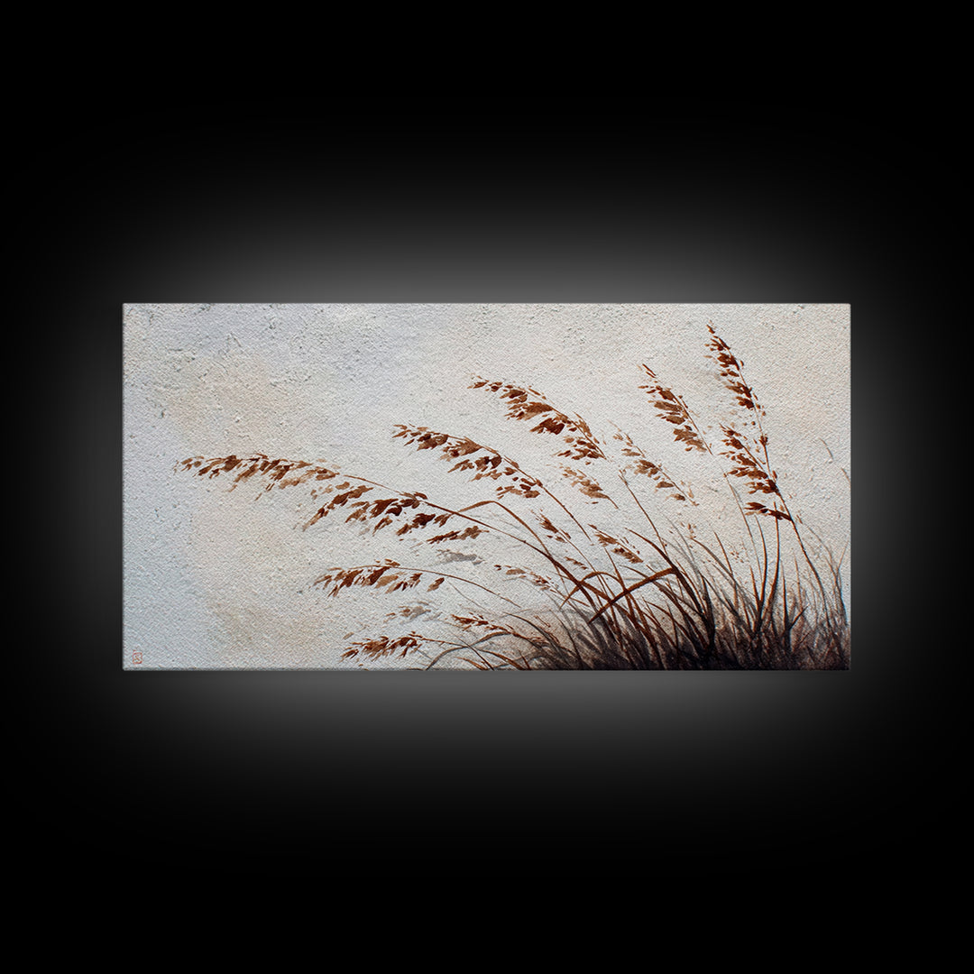 Minimalist Brown Grass Painting On Textured Canvas Print For Rustic Home Decor And Wall Art