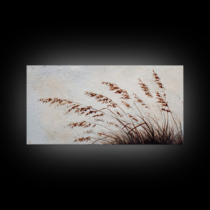 Minimalist Brown Grass Painting On Textured Canvas Print For Rustic Home Decor And Wall Art