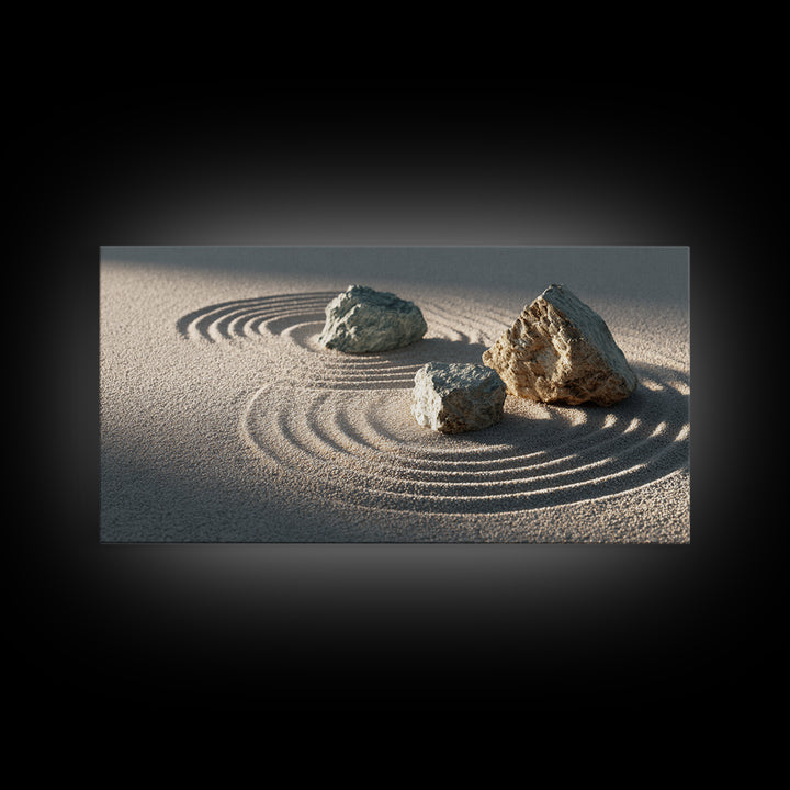 Zen Japanese Rock Garden With Sand And Stones Minimalist Wall Art Canvas Print For Calming Home Decor And Meditation Space