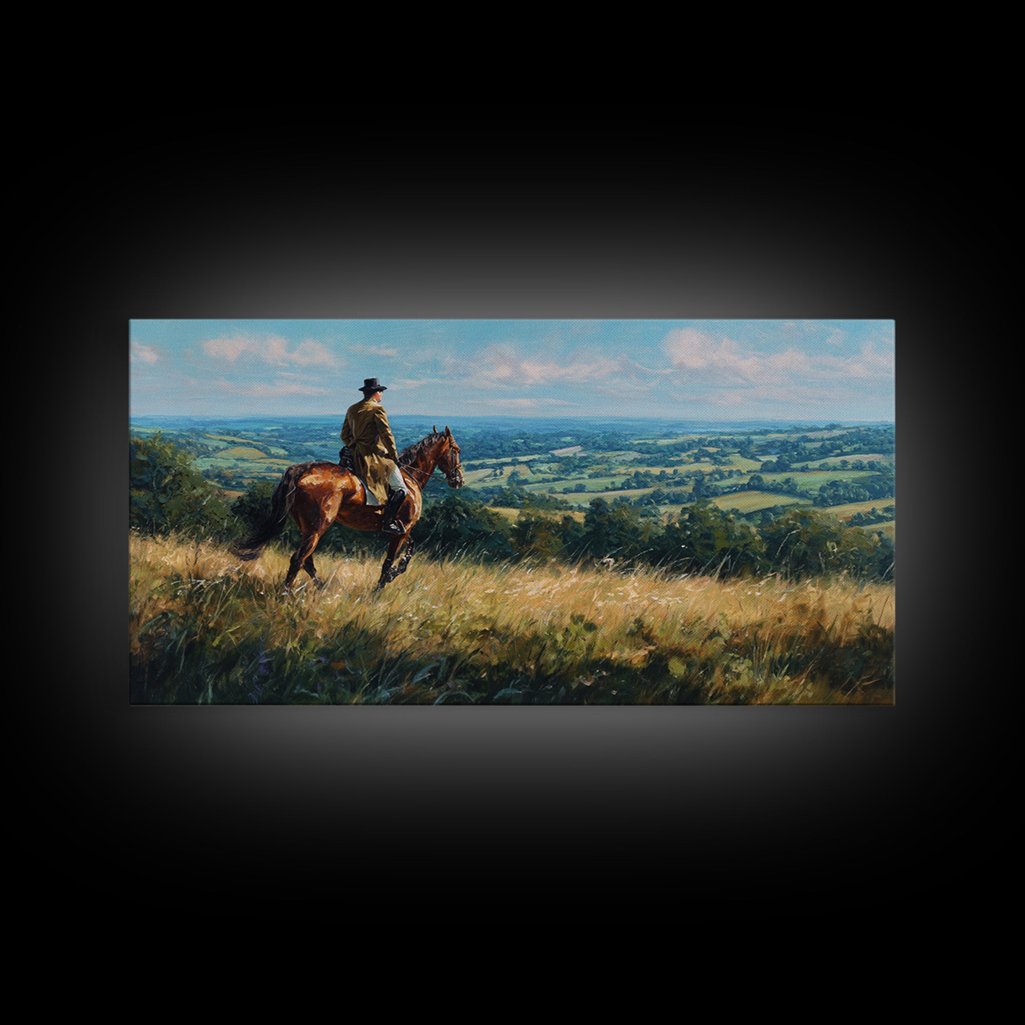 Horse Rider Countryside Landscape Wall Art, Equestrian Canvas Print, Rustic Farmhouse Decor, Horse Lover Gift, Living Room Decor